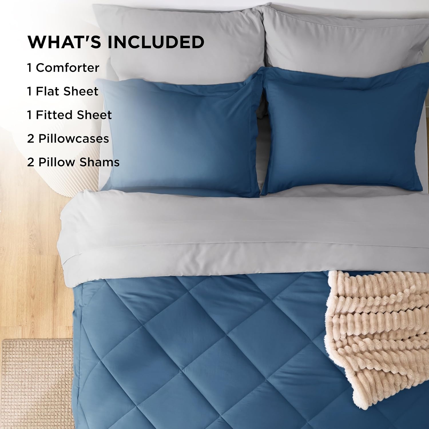 image:imageBedsure Twin XL Comforter 5 Pieces Reversible Blush Pink Bed in a Bag Twin XL Bedding Comforter Set College Dorm Essentials with 1 Flat Sheet 1 Fitted Sheet 1 Pillowcase and 1 Pillow Sham12 Slate BlueLight Grey