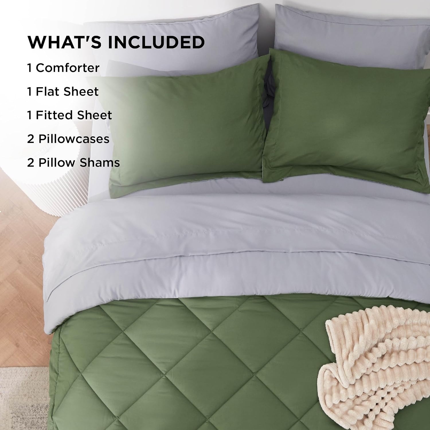 image:imageBedsure Twin XL Comforter 5 Pieces Reversible Blush Pink Bed in a Bag Twin XL Bedding Comforter Set College Dorm Essentials with 1 Flat Sheet 1 Fitted Sheet 1 Pillowcase and 1 Pillow Sham25 Olive GreenLight Grey