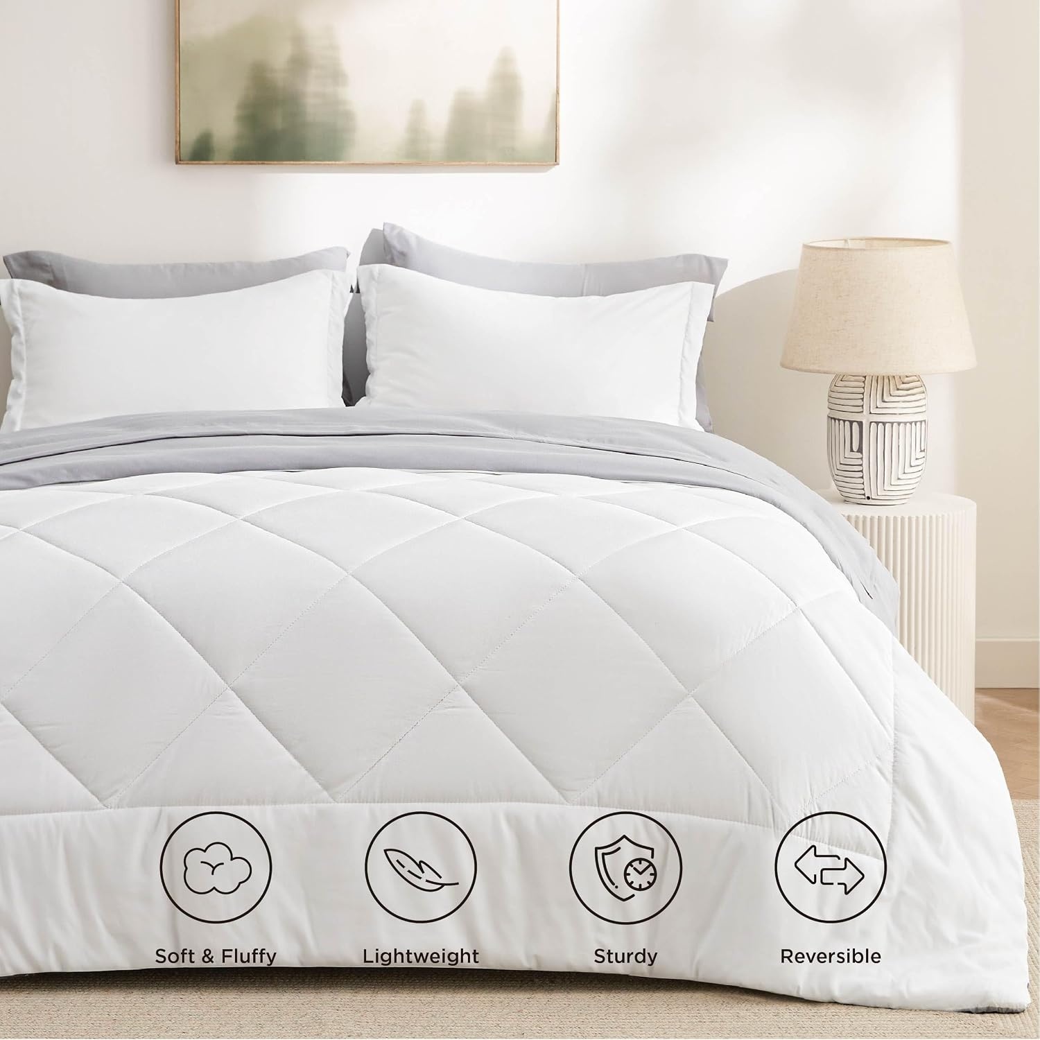 image:imageBedsure Twin XL Comforter 5 Pieces Reversible Blush Pink Bed in a Bag Twin XL Bedding Comforter Set College Dorm Essentials with 1 Flat Sheet 1 Fitted Sheet 1 Pillowcase and 1 Pillow Sham15 WhiteLight Grey