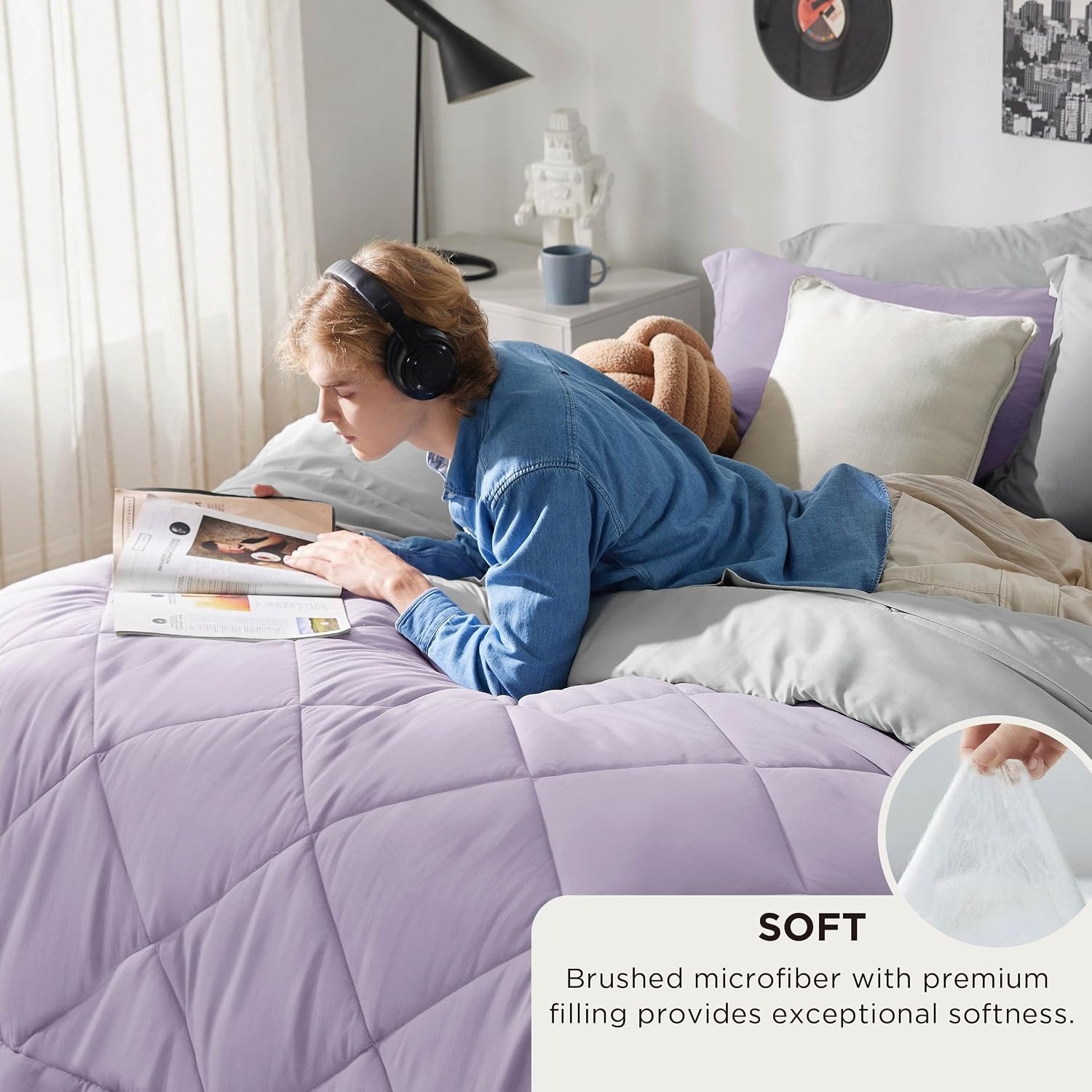 image:imageBedsure Twin XL Comforter 5 Pieces Reversible Blush Pink Bed in a Bag Twin XL Bedding Comforter Set College Dorm Essentials with 1 Flat Sheet 1 Fitted Sheet 1 Pillowcase and 1 Pillow Sham27 Light PurpleLight Grey