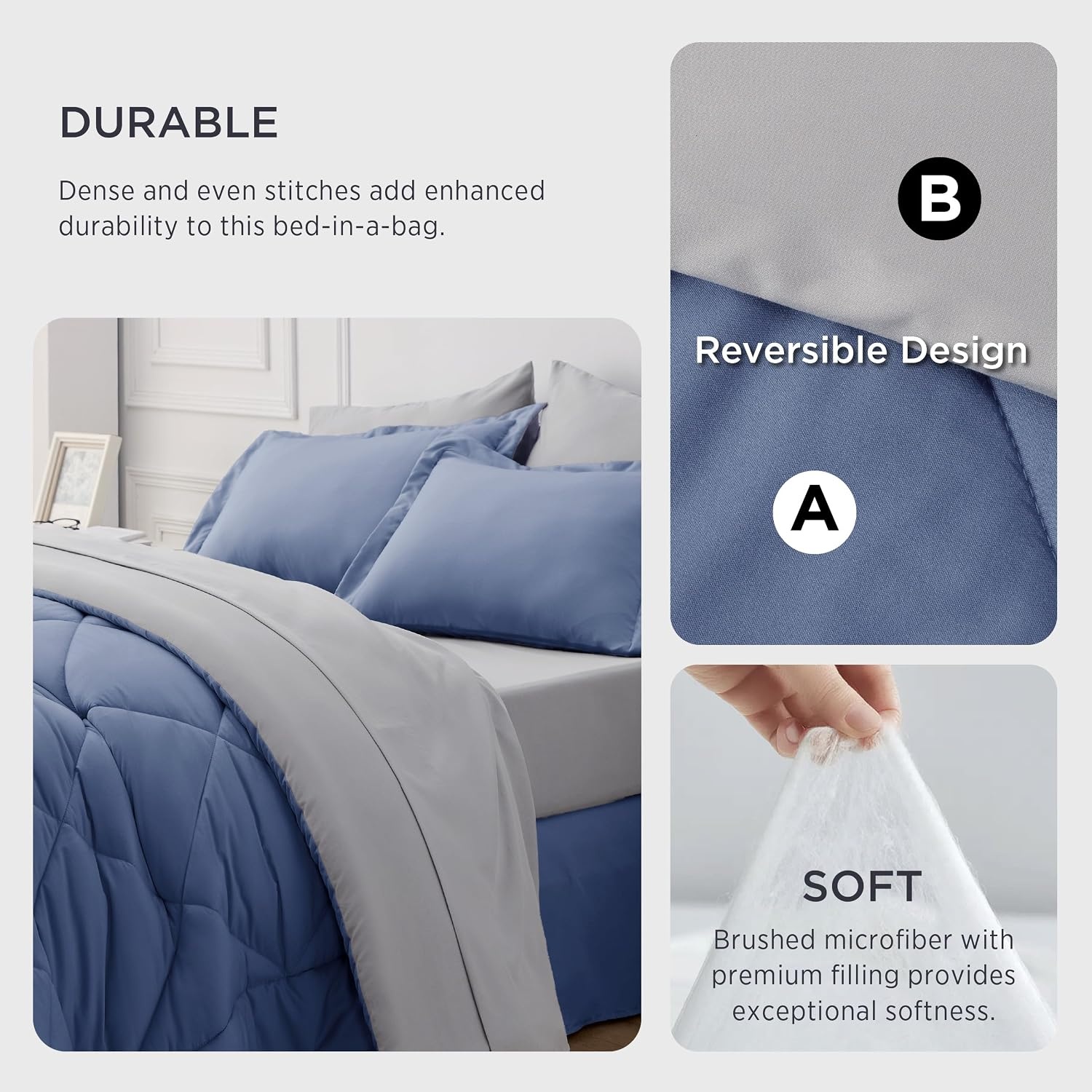 image:imageBedsure Twin XL Comforter 5 Pieces Reversible Blush Pink Bed in a Bag Twin XL Bedding Comforter Set College Dorm Essentials with 1 Flat Sheet 1 Fitted Sheet 1 Pillowcase and 1 Pillow Sham18 Infinity BlueLight Grey