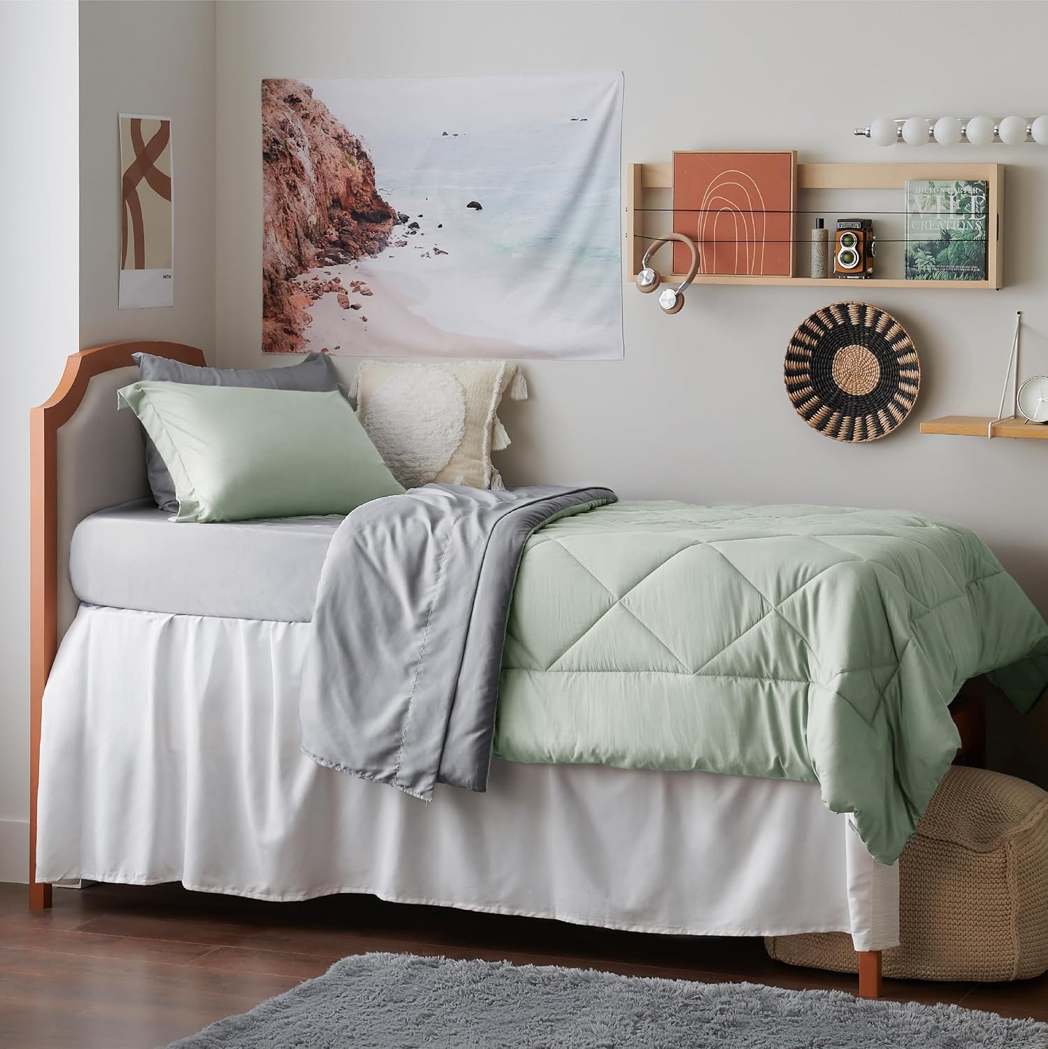 image:imageBedsure Twin XL Comforter 5 Pieces Reversible Blush Pink Bed in a Bag Twin XL Bedding Comforter Set College Dorm Essentials with 1 Flat Sheet 1 Fitted Sheet 1 Pillowcase and 1 Pillow Sham11 Sage GreenLight Grey