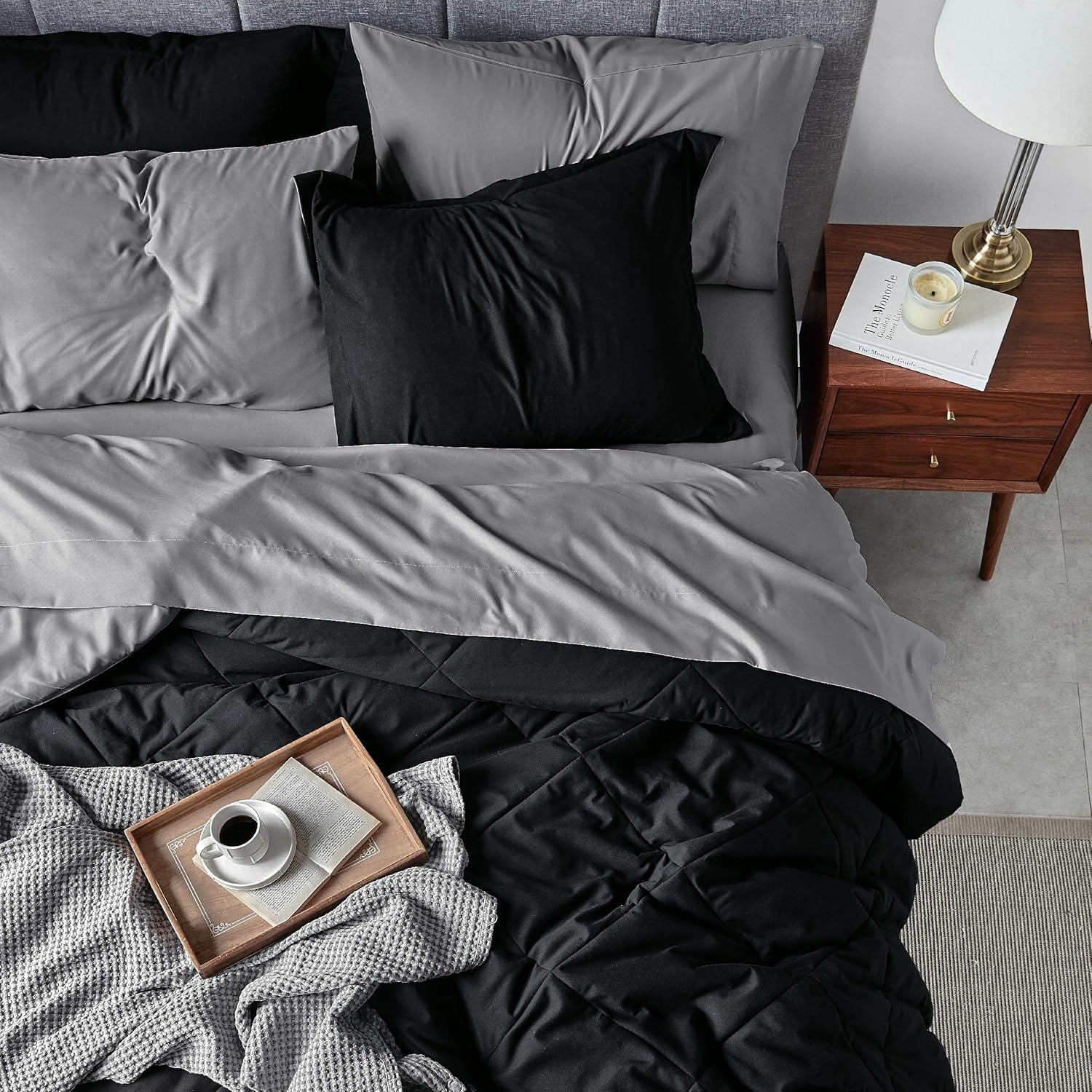 image:imageBedsure Twin XL Comforter 5 Pieces Reversible Blush Pink Bed in a Bag Twin XL Bedding Comforter Set College Dorm Essentials with 1 Flat Sheet 1 Fitted Sheet 1 Pillowcase and 1 Pillow Sham03 BlackSilver Grey