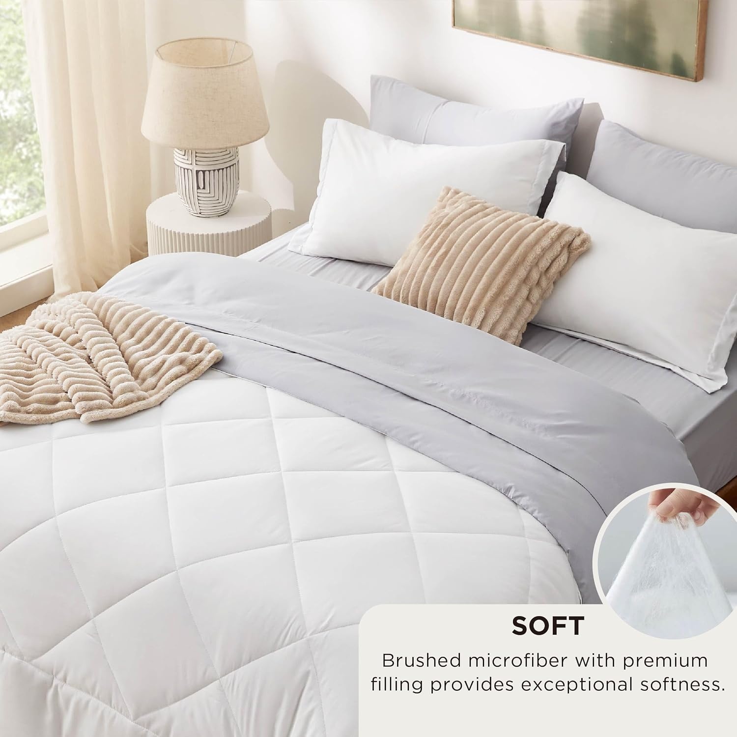 image:imageBedsure Twin XL Comforter 5 Pieces Reversible Blush Pink Bed in a Bag Twin XL Bedding Comforter Set College Dorm Essentials with 1 Flat Sheet 1 Fitted Sheet 1 Pillowcase and 1 Pillow Sham15 WhiteLight Grey