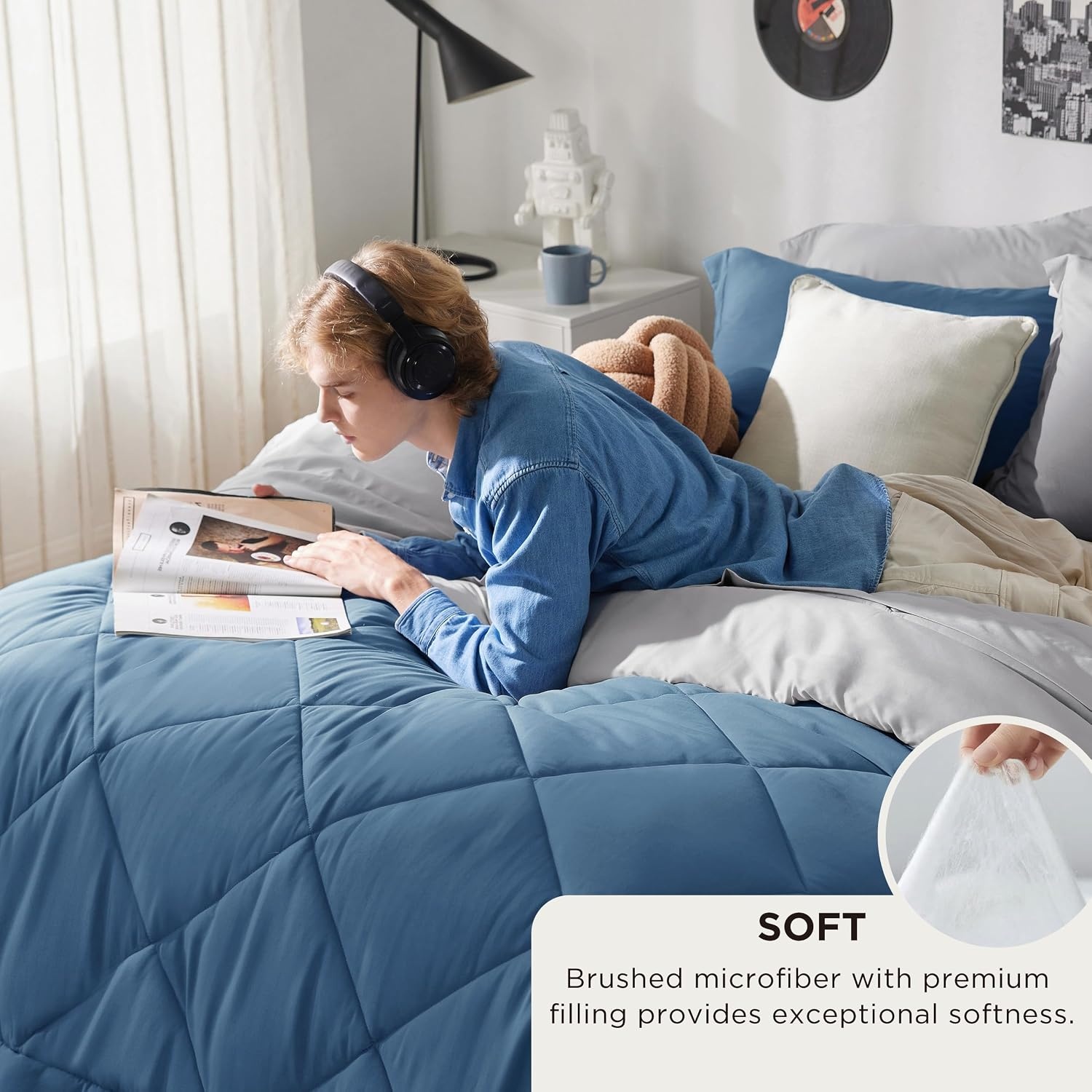 image:imageBedsure Twin XL Comforter 5 Pieces Reversible Blush Pink Bed in a Bag Twin XL Bedding Comforter Set College Dorm Essentials with 1 Flat Sheet 1 Fitted Sheet 1 Pillowcase and 1 Pillow Sham12 Slate BlueLight Grey