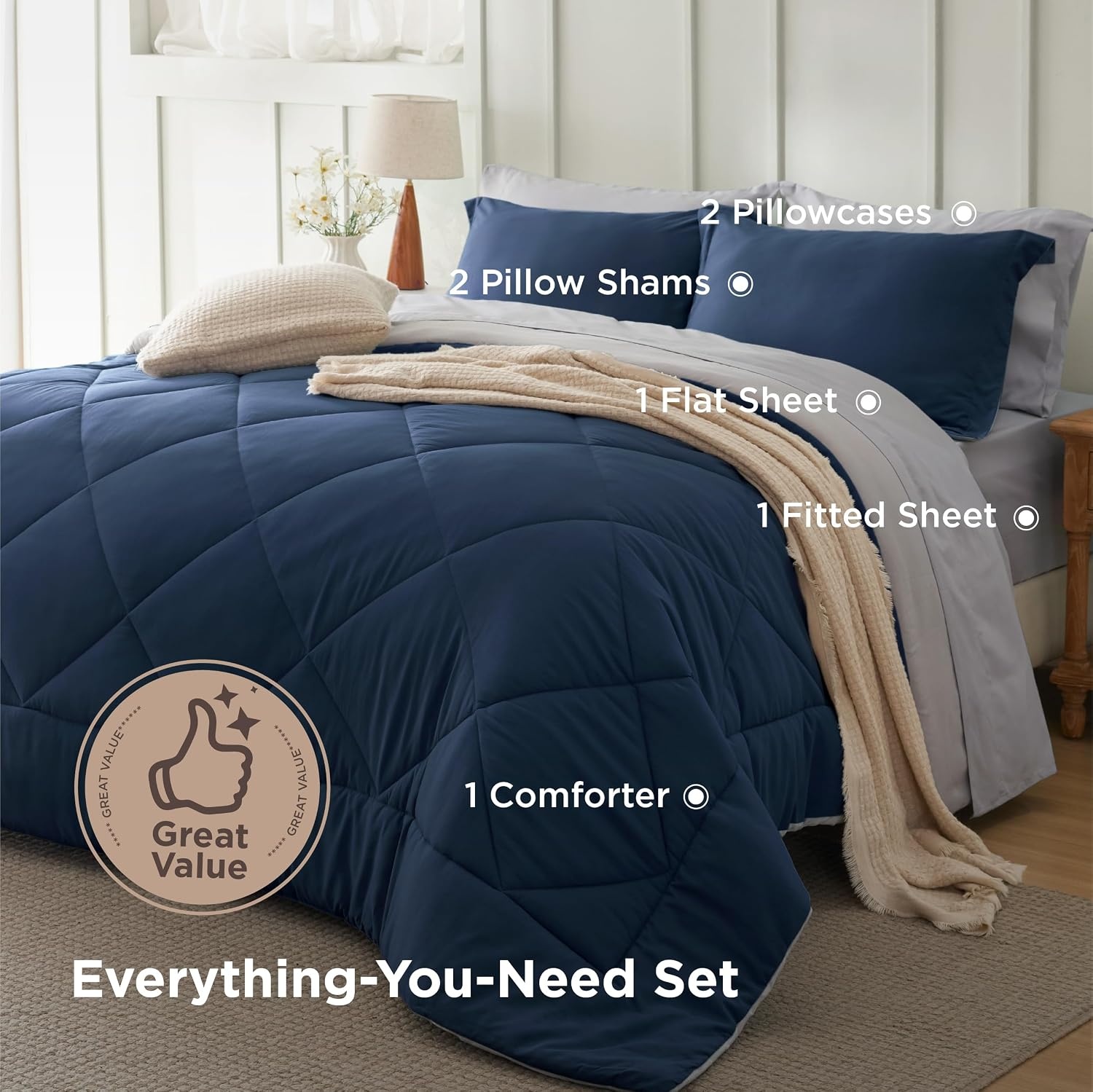 image:imageBedsure Twin XL Comforter 5 Pieces Reversible Blush Pink Bed in a Bag Twin XL Bedding Comforter Set College Dorm Essentials with 1 Flat Sheet 1 Fitted Sheet 1 Pillowcase and 1 Pillow Sham02 NavySilver Grey