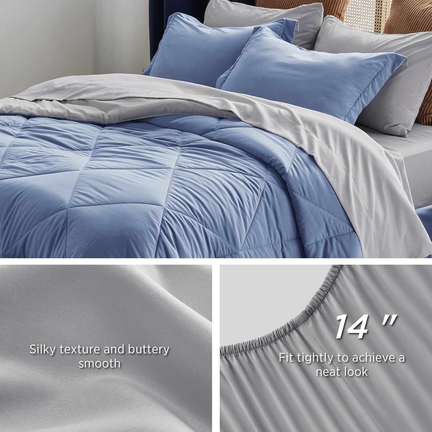image:imageBedsure Twin XL Comforter 5 Pieces Reversible Blush Pink Bed in a Bag Twin XL Bedding Comforter Set College Dorm Essentials with 1 Flat Sheet 1 Fitted Sheet 1 Pillowcase and 1 Pillow Sham18 Infinity BlueLight Grey