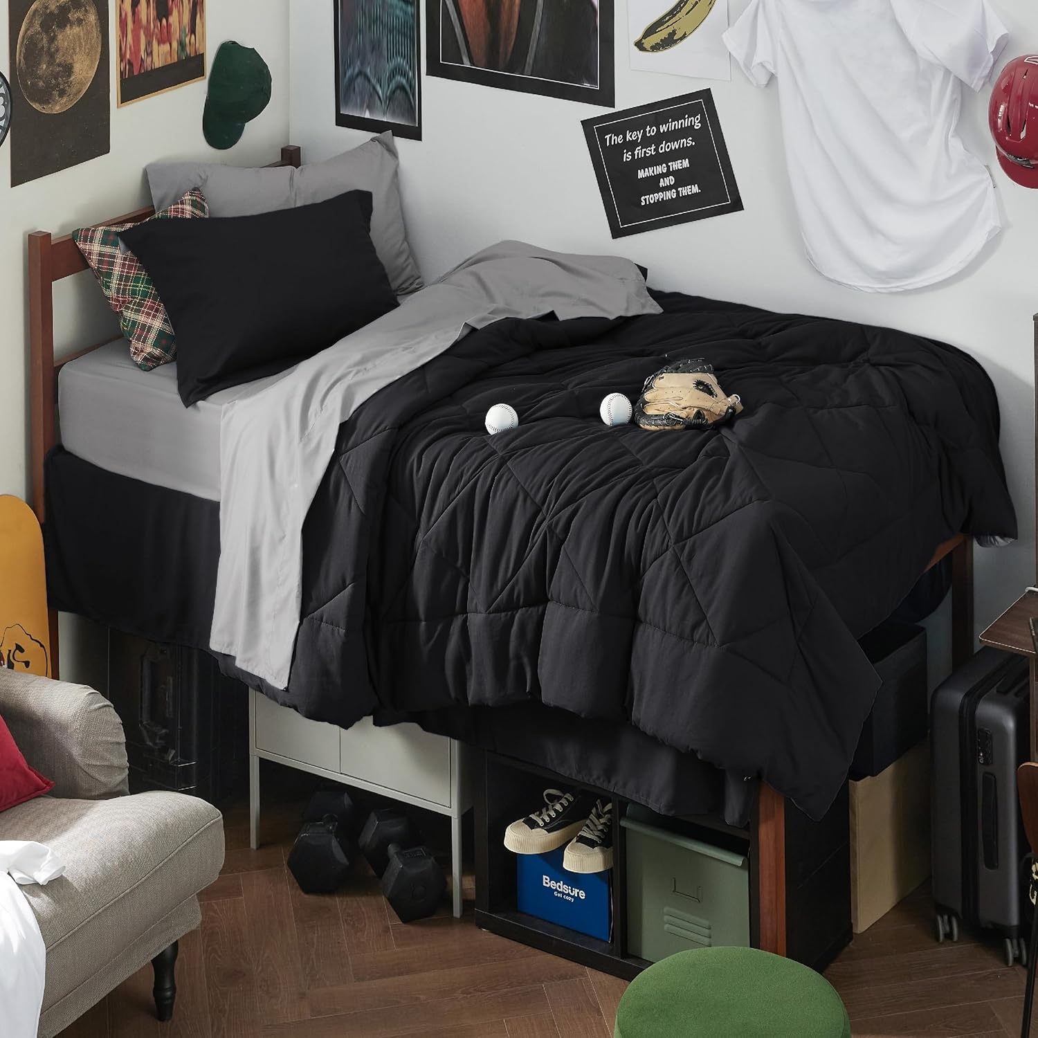 image:imageBedsure Twin XL Comforter 5 Pieces Reversible Blush Pink Bed in a Bag Twin XL Bedding Comforter Set College Dorm Essentials with 1 Flat Sheet 1 Fitted Sheet 1 Pillowcase and 1 Pillow Sham03 BlackSilver Grey