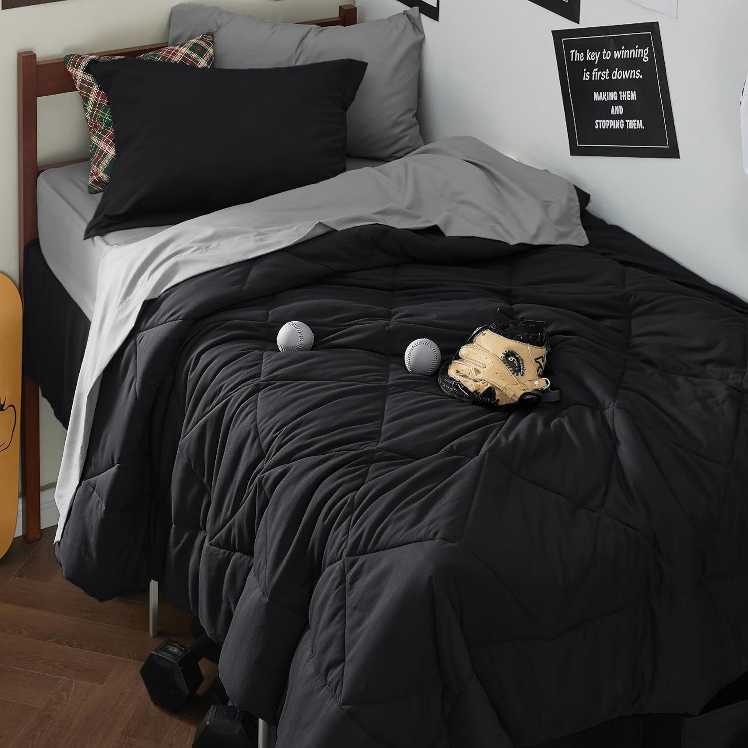 image:imageBedsure Twin XL Comforter 5 Pieces Reversible Blush Pink Bed in a Bag Twin XL Bedding Comforter Set College Dorm Essentials with 1 Flat Sheet 1 Fitted Sheet 1 Pillowcase and 1 Pillow Sham03 BlackSilver Grey
