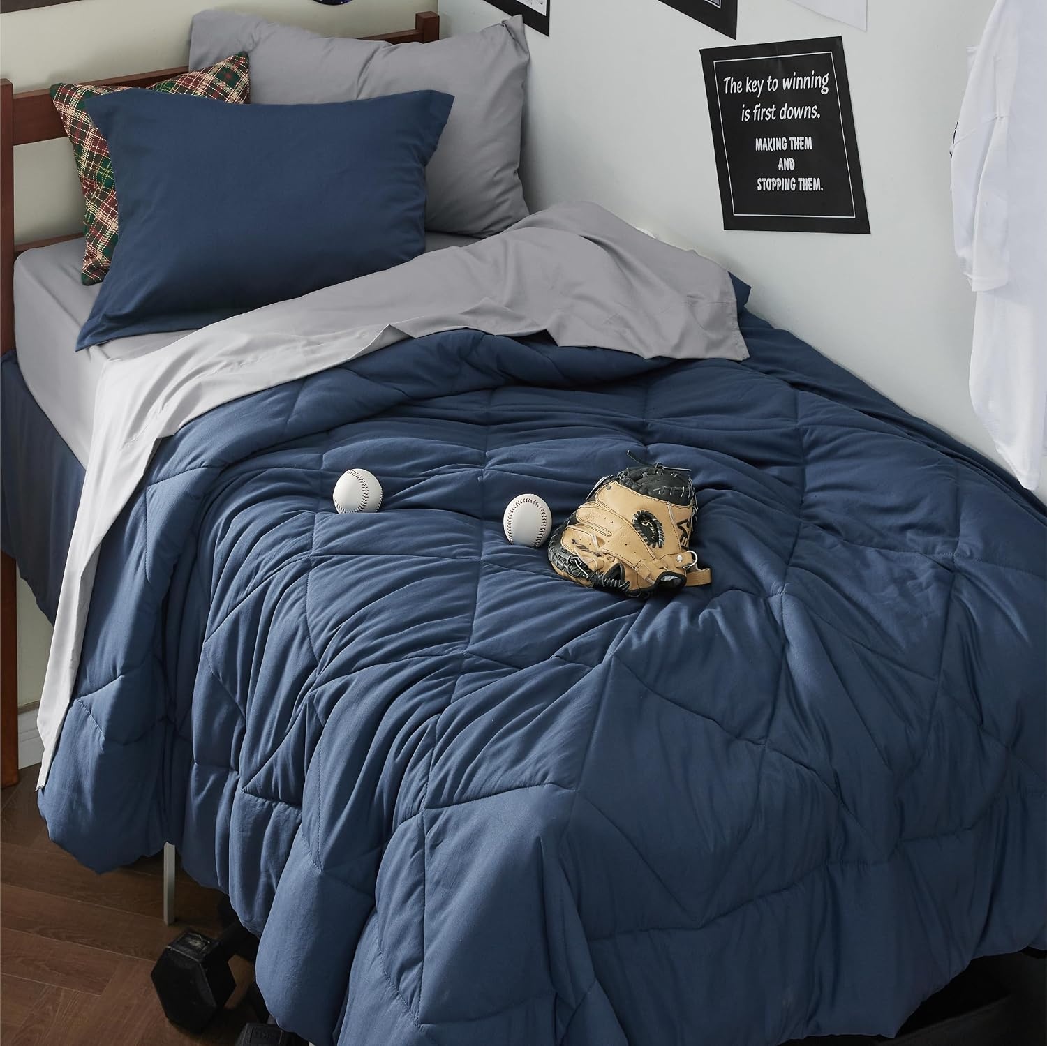 image:imageBedsure Twin XL Comforter 5 Pieces Reversible Blush Pink Bed in a Bag Twin XL Bedding Comforter Set College Dorm Essentials with 1 Flat Sheet 1 Fitted Sheet 1 Pillowcase and 1 Pillow Sham02 NavySilver Grey