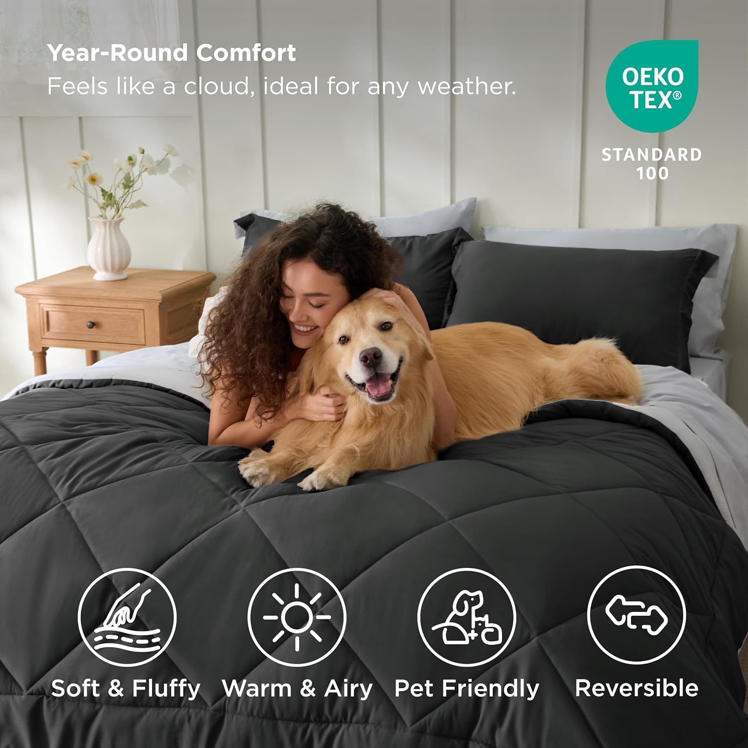 image:imageBedsure Twin XL Comforter 5 Pieces Reversible Blush Pink Bed in a Bag Twin XL Bedding Comforter Set College Dorm Essentials with 1 Flat Sheet 1 Fitted Sheet 1 Pillowcase and 1 Pillow Sham23 Charcoal GreyLight Grey