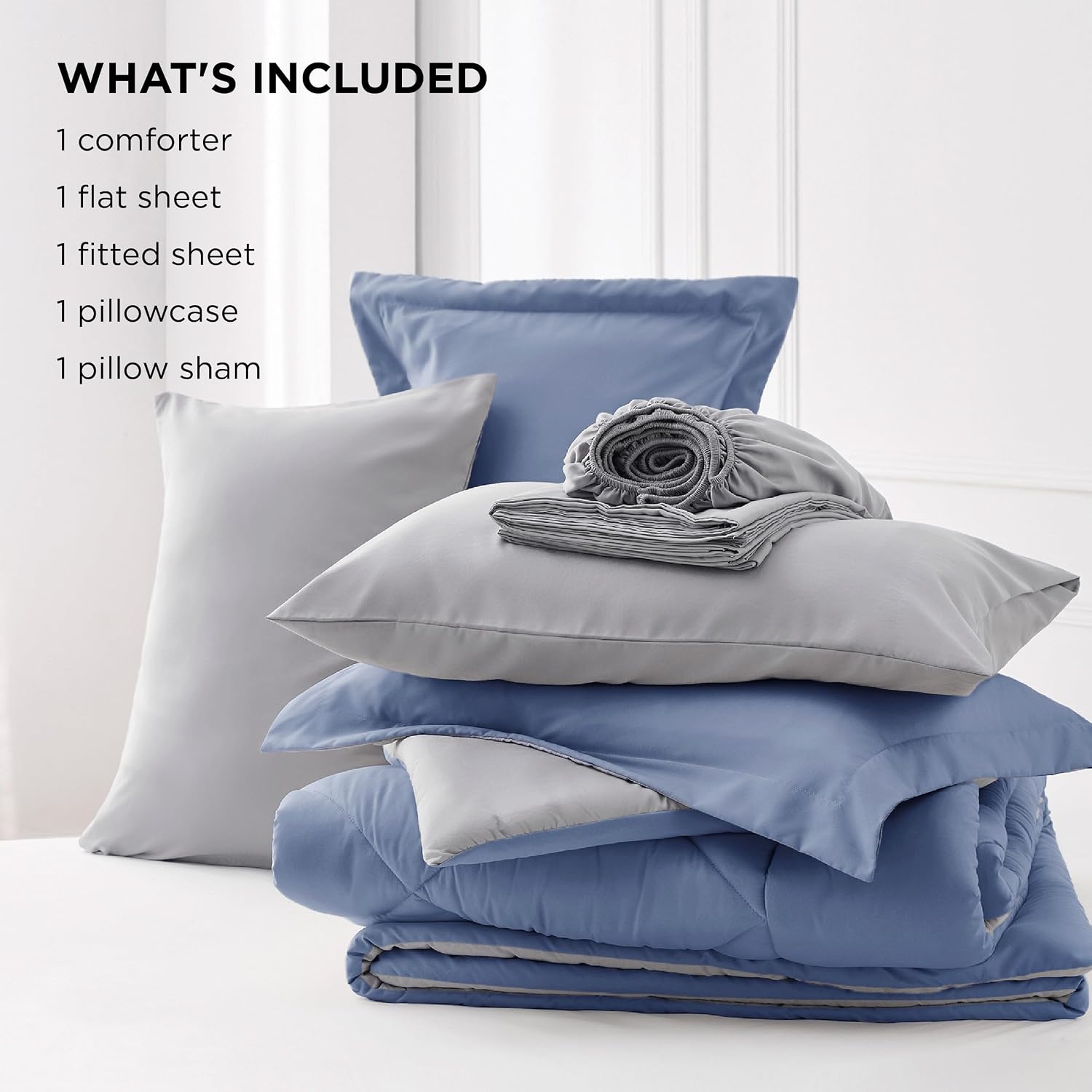 image:imageBedsure Twin XL Comforter 5 Pieces Reversible Blush Pink Bed in a Bag Twin XL Bedding Comforter Set College Dorm Essentials with 1 Flat Sheet 1 Fitted Sheet 1 Pillowcase and 1 Pillow Sham18 Infinity BlueLight Grey