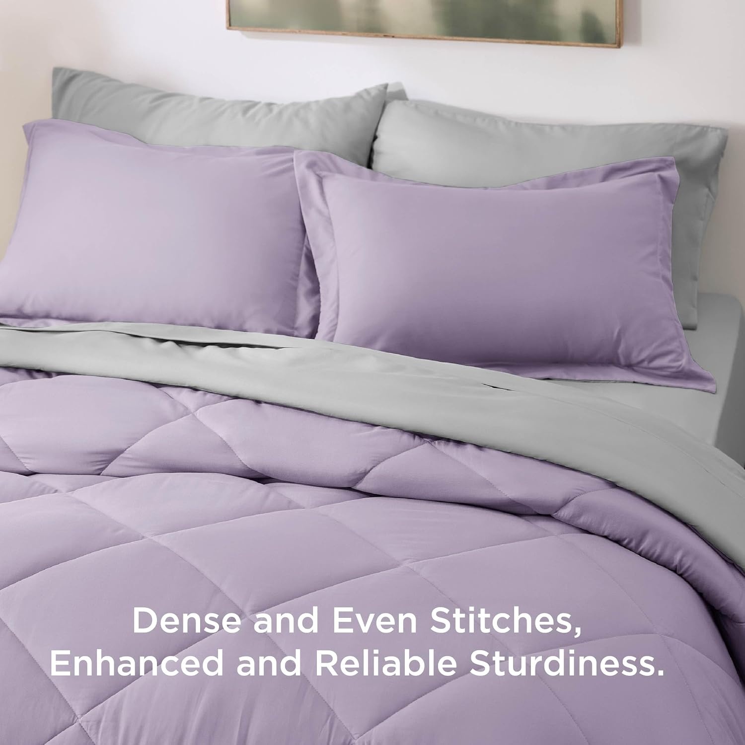 image:imageBedsure Twin XL Comforter 5 Pieces Reversible Blush Pink Bed in a Bag Twin XL Bedding Comforter Set College Dorm Essentials with 1 Flat Sheet 1 Fitted Sheet 1 Pillowcase and 1 Pillow Sham27 Light PurpleLight Grey