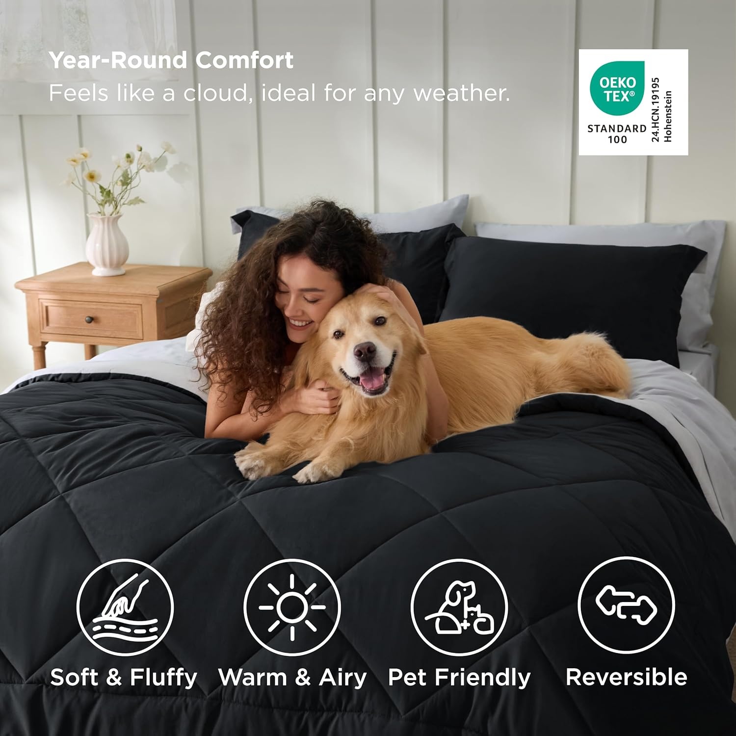image:imageBedsure Twin XL Comforter 5 Pieces Reversible Blush Pink Bed in a Bag Twin XL Bedding Comforter Set College Dorm Essentials with 1 Flat Sheet 1 Fitted Sheet 1 Pillowcase and 1 Pillow Sham03 BlackSilver Grey