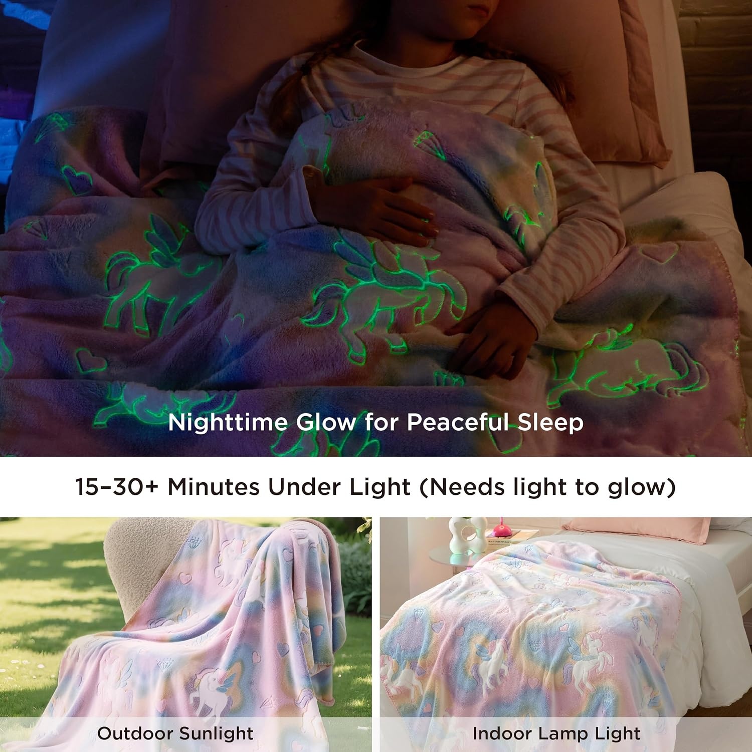 image:imageBedsure Unicorn Glow in The Dark Blanket Pink Blanket for Girls Kids Age 312 as Unicorn Birthday Gift GentleSoft Cozy Cute Throw for Couch Sofa Bed Home Decor 50x6001 Unicorn