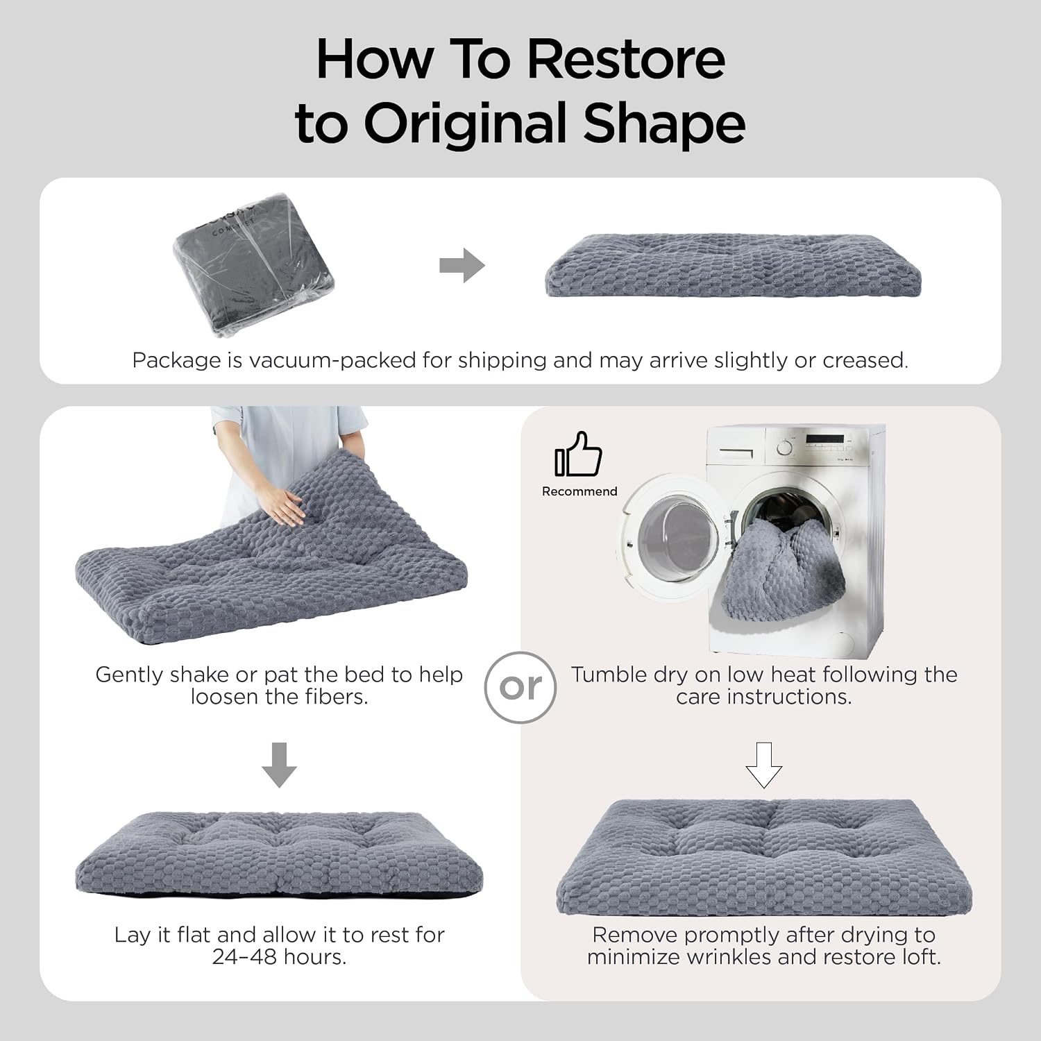 image:imageBedsure Washable Dog Bed for Crate Large Sized Dog Soft Bubble Fleece 35 Fluffy and Cozy Pet Mat for Deep SleepNonSlip and Machine Washable Kennel Pad for CrateFloorCar35x23x35GreyBeige