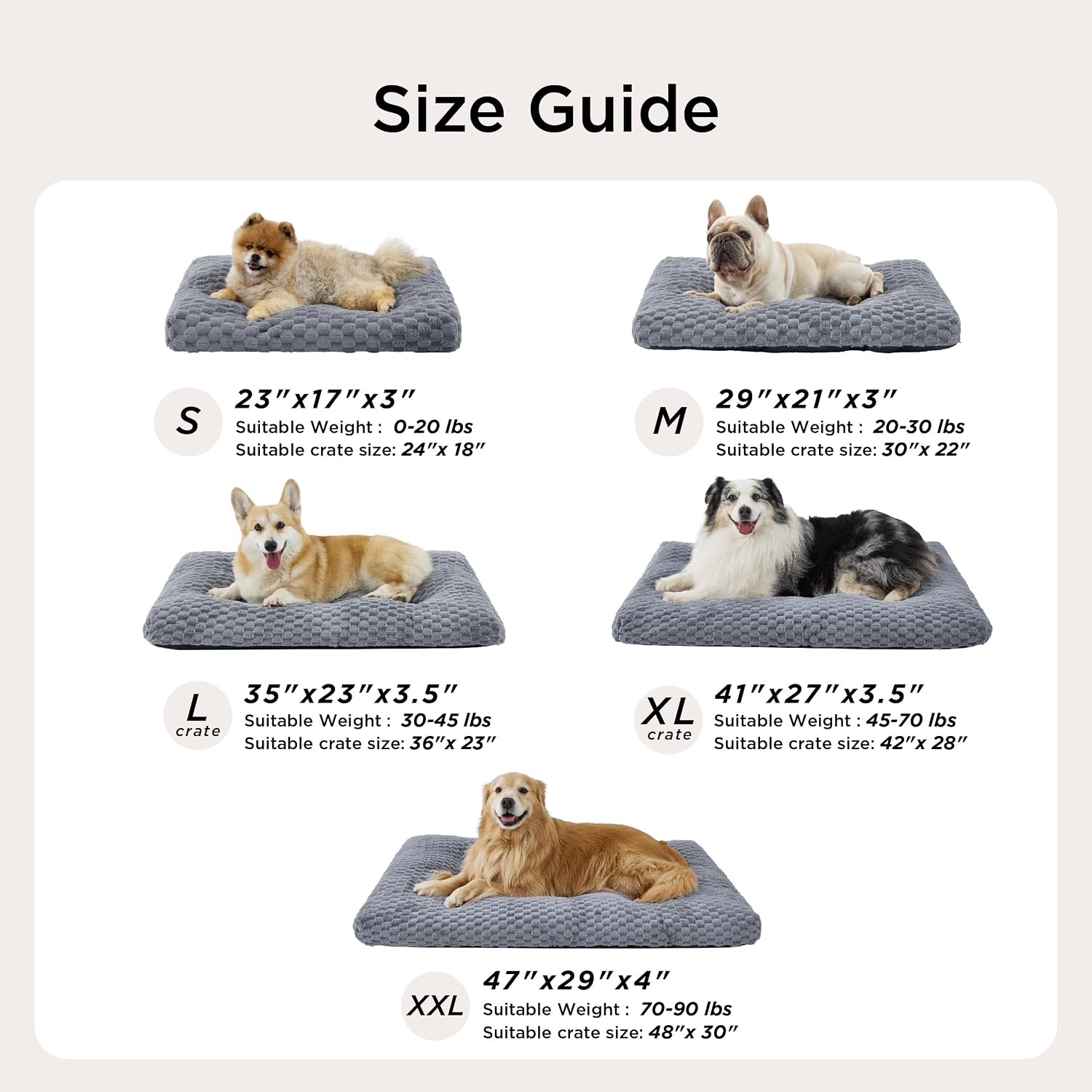 image:imageBedsure Washable Dog Bed for Crate Large Sized Dog Soft Bubble Fleece 35 Fluffy and Cozy Pet Mat for Deep SleepNonSlip and Machine Washable Kennel Pad for CrateFloorCar35x23x35GreyGrey