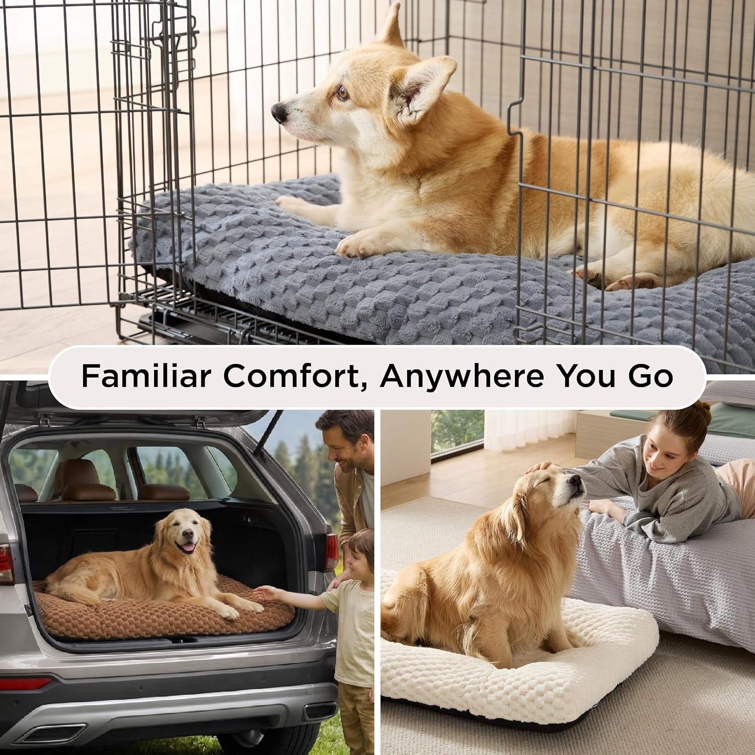 image:imageBedsure Washable Dog Bed for Crate Large Sized Dog Soft Bubble Fleece 35 Fluffy and Cozy Pet Mat for Deep SleepNonSlip and Machine Washable Kennel Pad for CrateFloorCar35x23x35GreyBeige