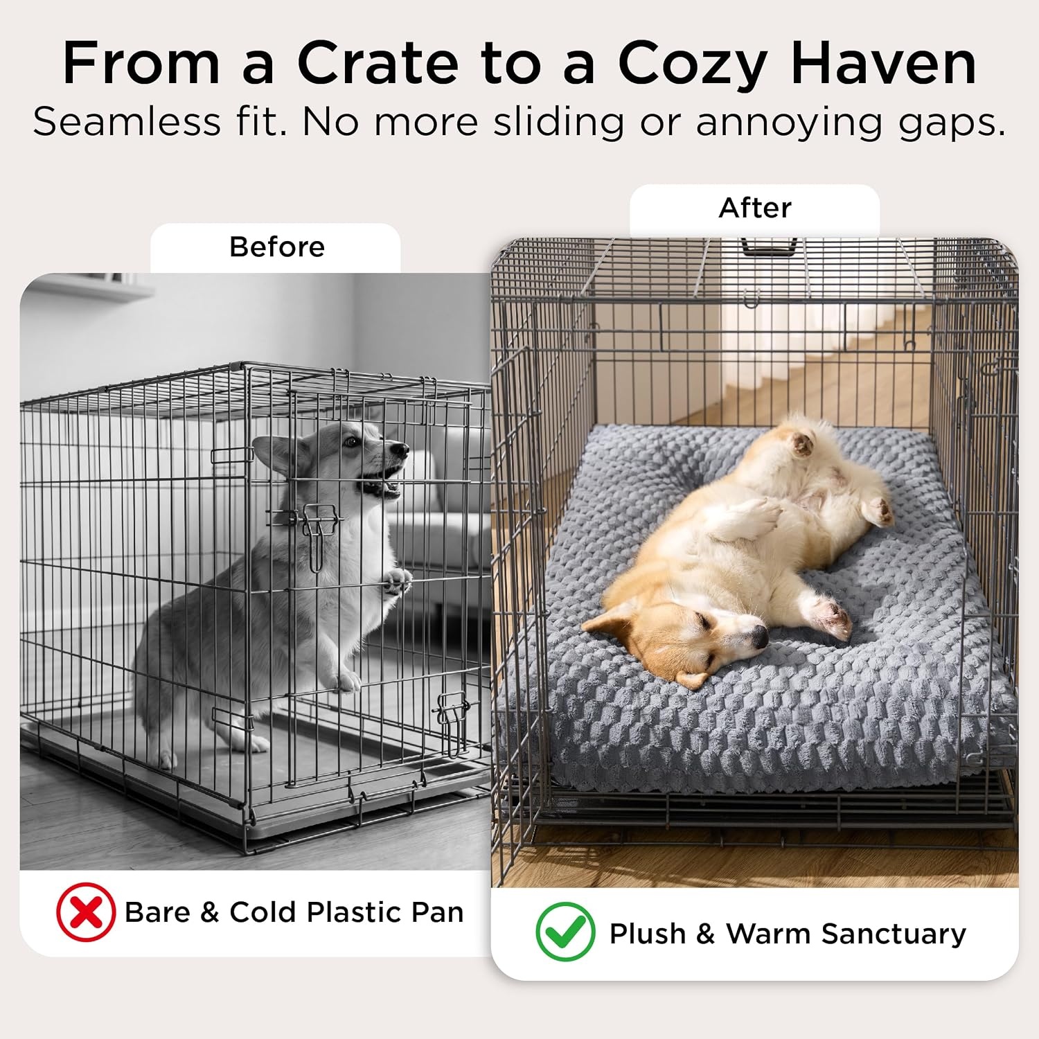 image:imageBedsure Washable Dog Bed for Crate Large Sized Dog Soft Bubble Fleece 35 Fluffy and Cozy Pet Mat for Deep SleepNonSlip and Machine Washable Kennel Pad for CrateFloorCar35x23x35GreyGrey