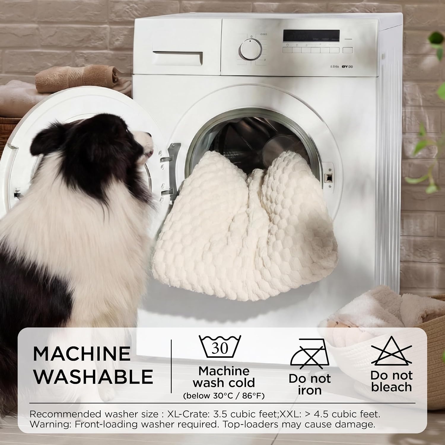 image:imageBedsure Washable Dog Bed for Crate Large Sized Dog Soft Bubble Fleece 35 Fluffy and Cozy Pet Mat for Deep SleepNonSlip and Machine Washable Kennel Pad for CrateFloorCar35x23x35GreyBeige