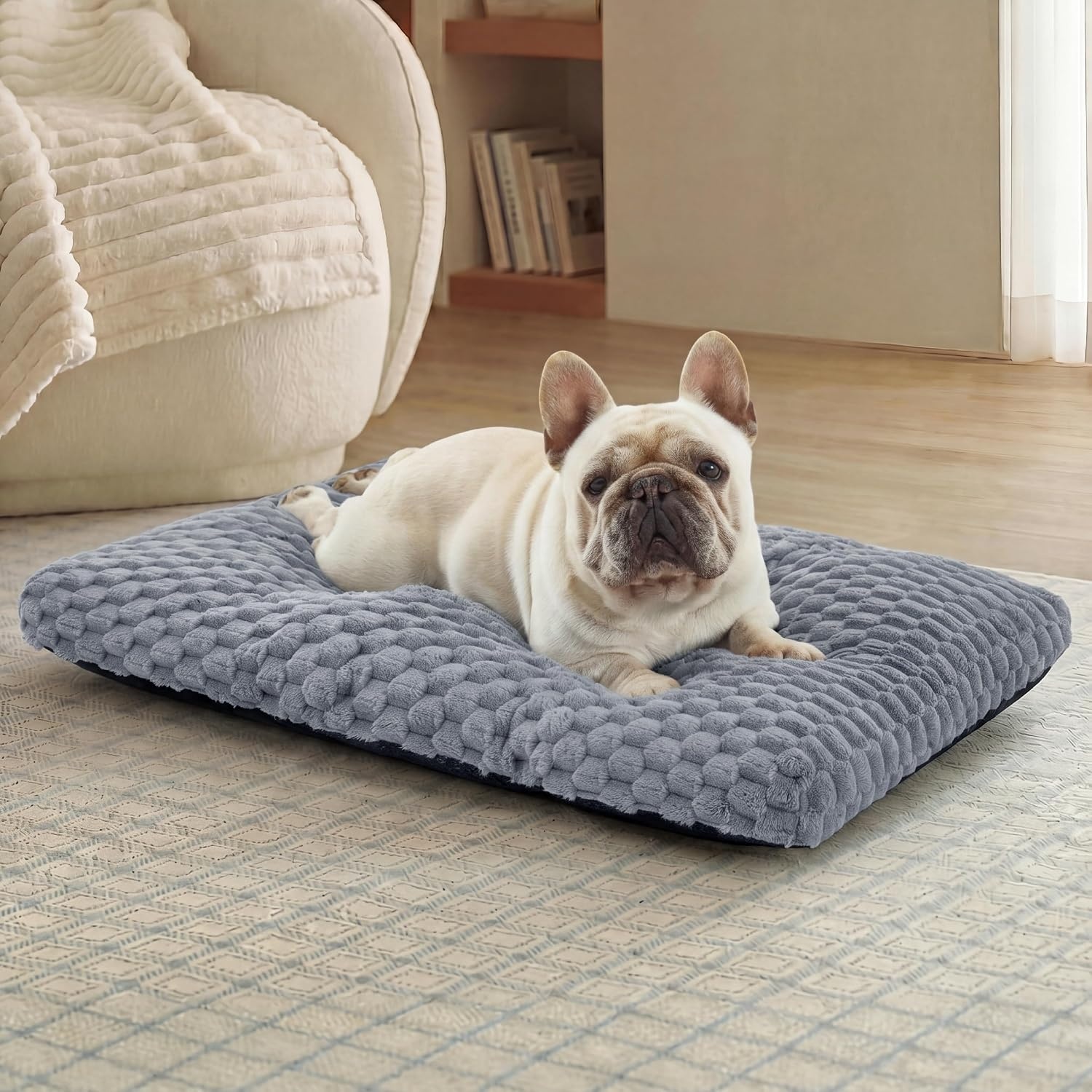 image:imageBedsure Washable Dog Bed for Crate Large Sized Dog Soft Bubble Fleece 35 Fluffy and Cozy Pet Mat for Deep SleepNonSlip and Machine Washable Kennel Pad for CrateFloorCar35x23x35GreyGrey