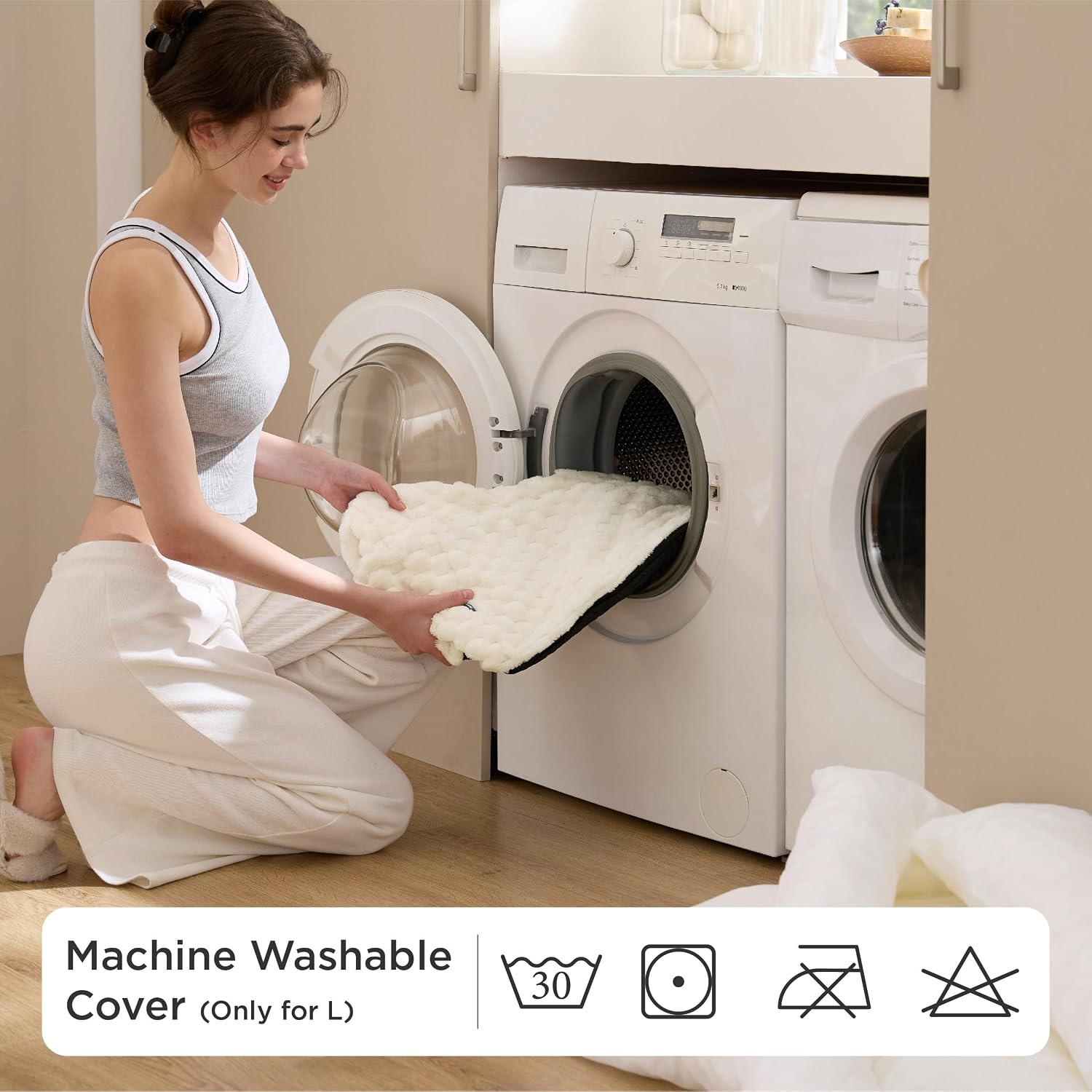image:imageBedsure Washable Dog Beds Large Sized Dog with Bubble Fleece35in Cream Cute Pet BedFluffy Cuddler Pet CouchNeckFriendly BolsterNonSlip BottomMachine Washable Removable Cover Up to 50 lbsCamel Brown