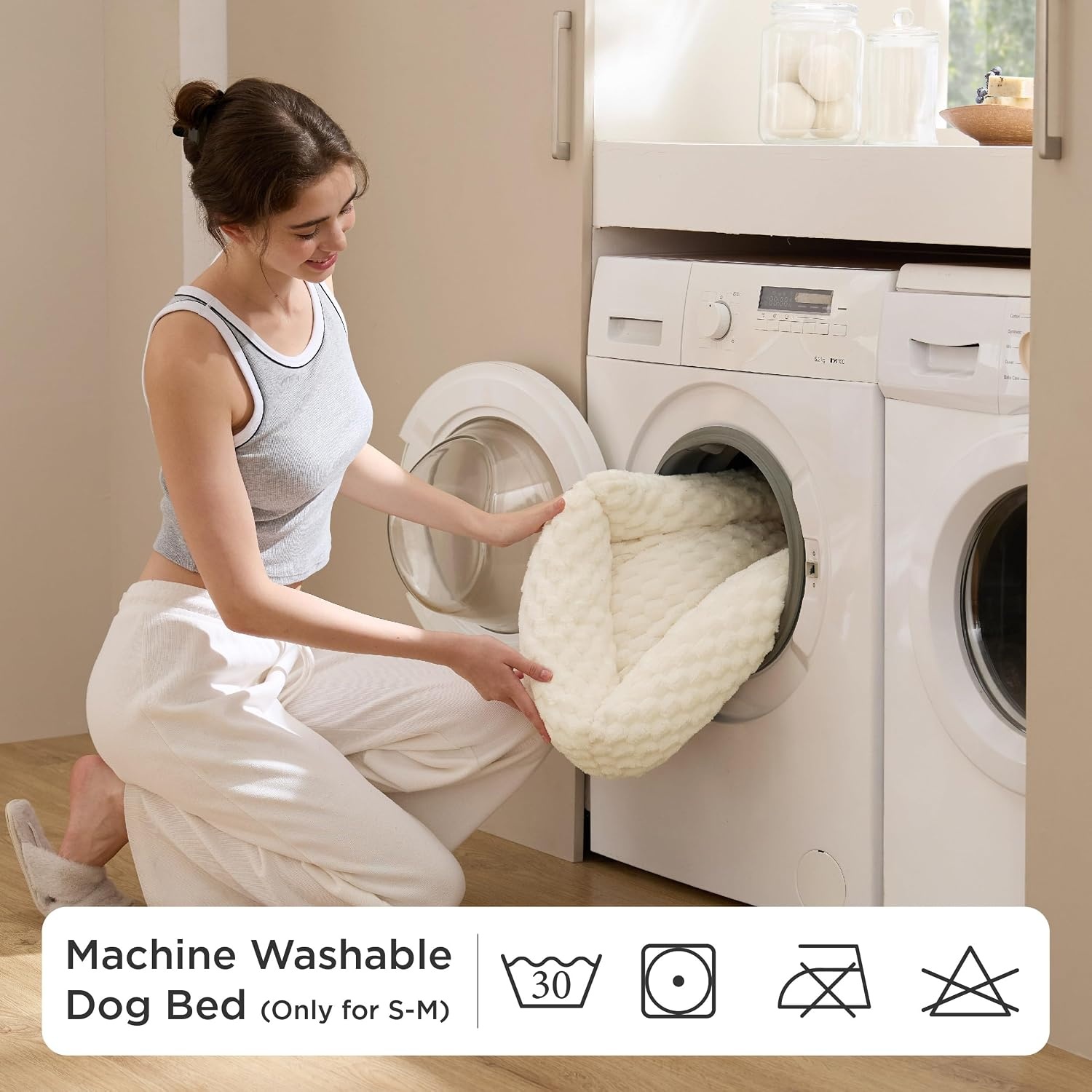 image:imageBedsure Washable Dog Beds Large Sized Dog with Bubble Fleece35in Cream Cute Pet BedFluffy Cuddler Pet CouchNeckFriendly BolsterNonSlip BottomMachine Washable Removable Cover Up to 50 lbsCamel Brown