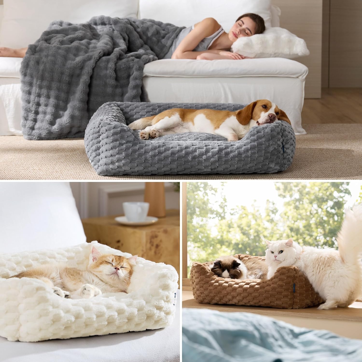 image:imageBedsure Washable Dog Beds Large Sized Dog with Bubble Fleece35in Cream Cute Pet BedFluffy Cuddler Pet CouchNeckFriendly BolsterNonSlip BottomMachine Washable Removable Cover Up to 50 lbsCamel Brown