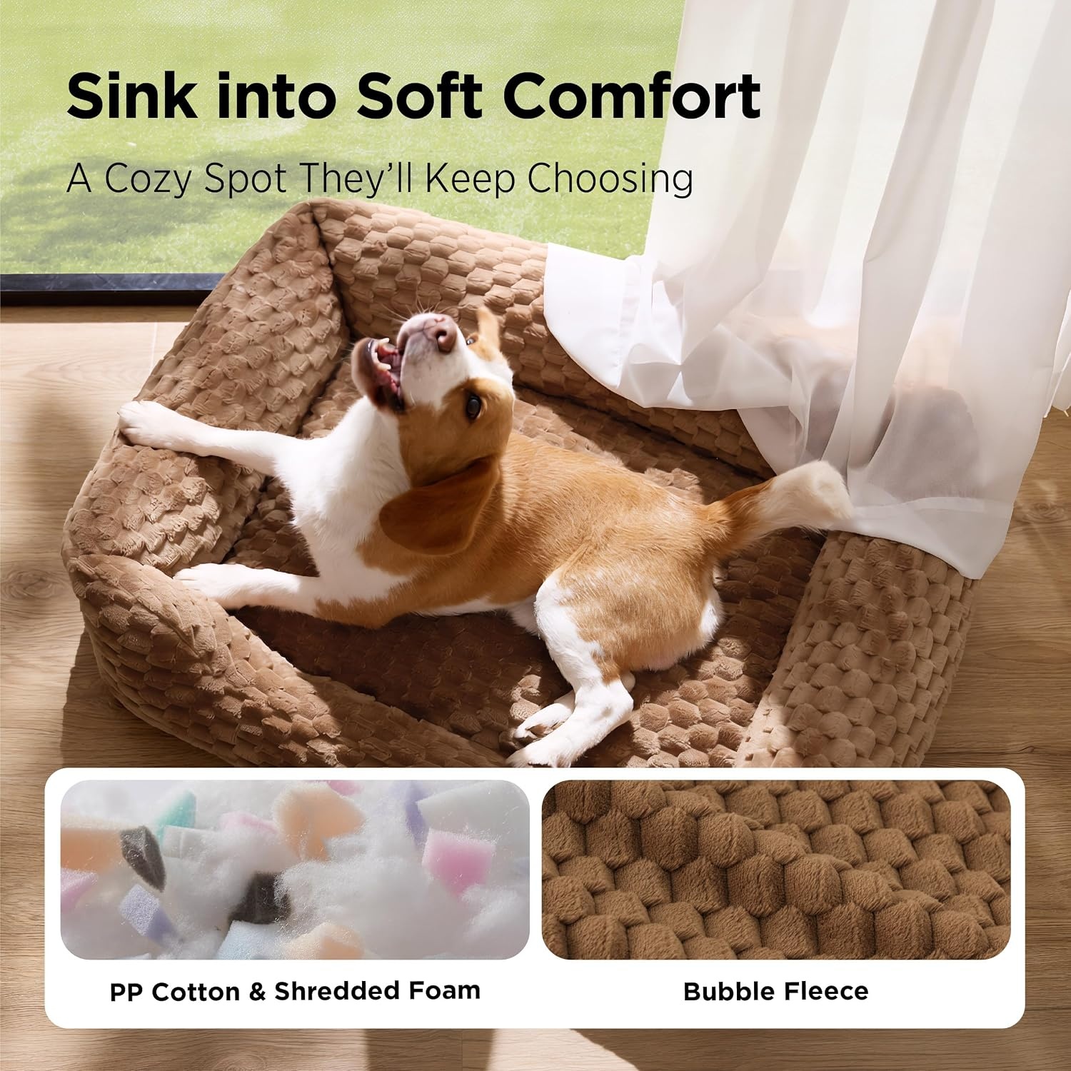 image:imageBedsure Washable Dog Beds Large Sized Dog with Bubble Fleece35in Cream Cute Pet BedFluffy Cuddler Pet CouchNeckFriendly BolsterNonSlip BottomMachine Washable Removable Cover Up to 50 lbsCamel Brown