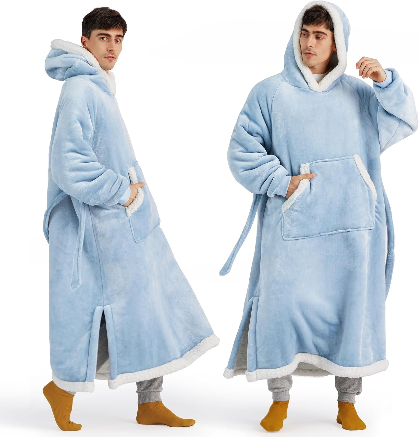 image:imageBedsure Wearable Blanket Hoodie Long Hooded Blanket Sweatshirt as Birthday Gifts for Women and Men Cozy Sherpa Hoodie for Adult Standard GreyDream Blue