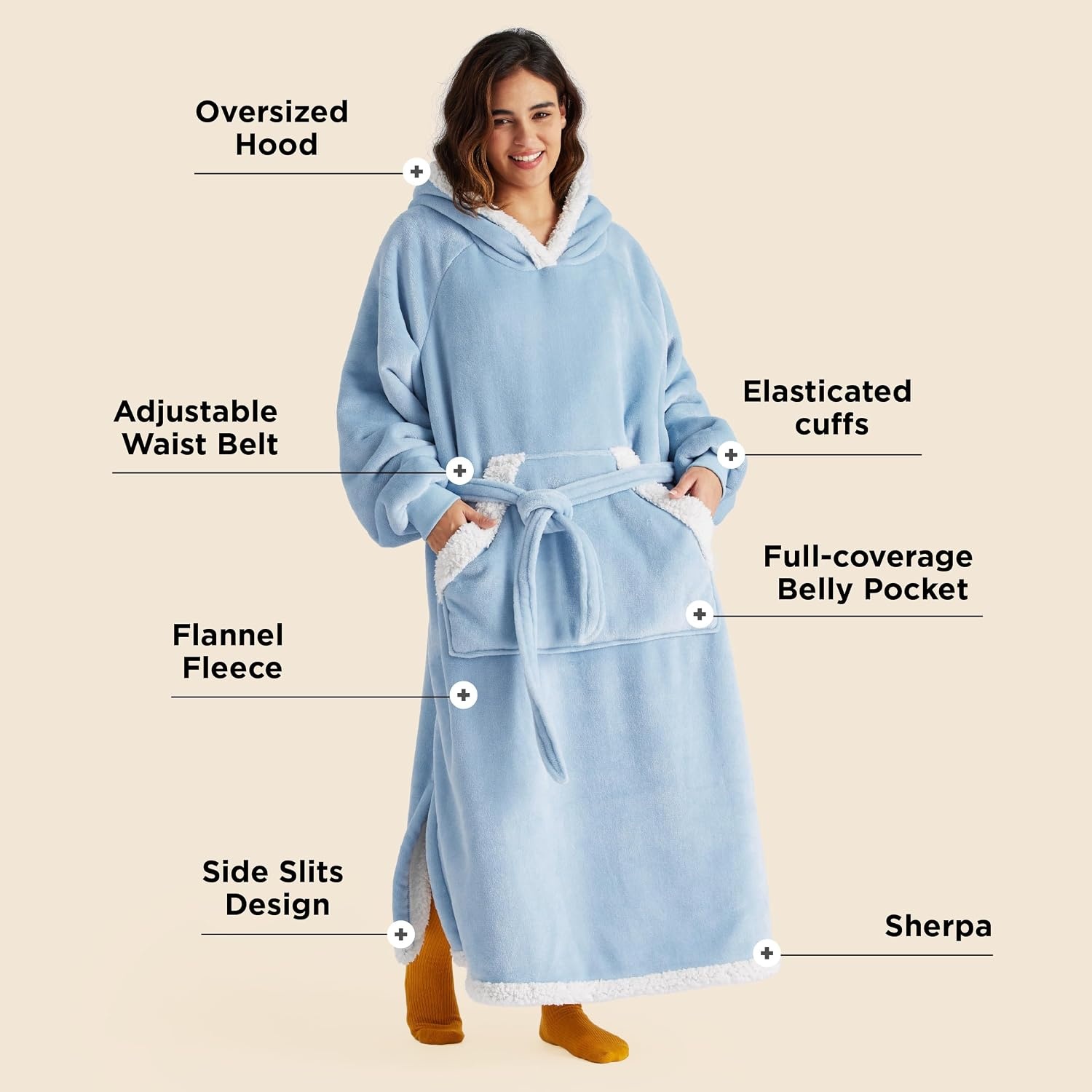 image:imageBedsure Wearable Blanket Hoodie Long Hooded Blanket Sweatshirt as Birthday Gifts for Women and Men Cozy Sherpa Hoodie for Adult Standard GreyDream Blue
