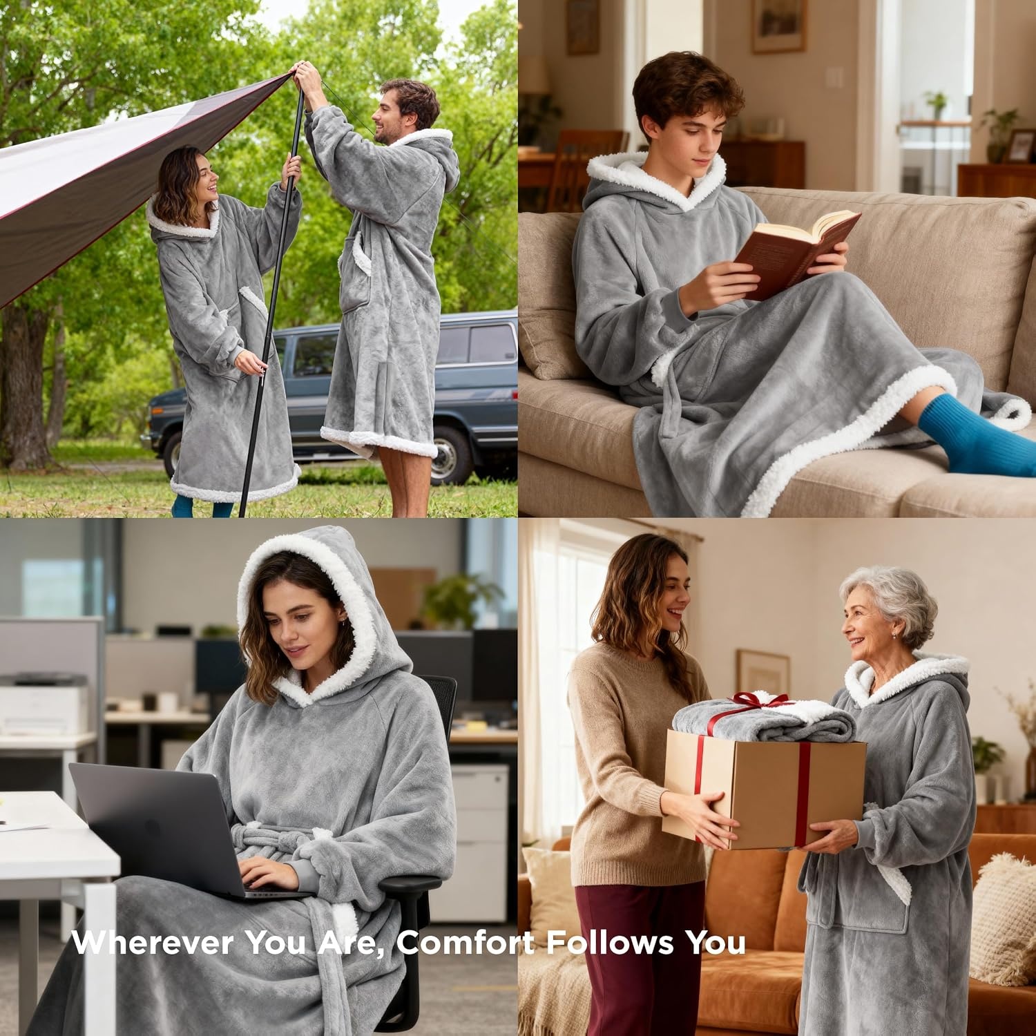 image:imageBedsure Wearable Blanket Hoodie Long Hooded Blanket Sweatshirt as Birthday Gifts for Women and Men Cozy Sherpa Hoodie for Adult Standard GreyGrey