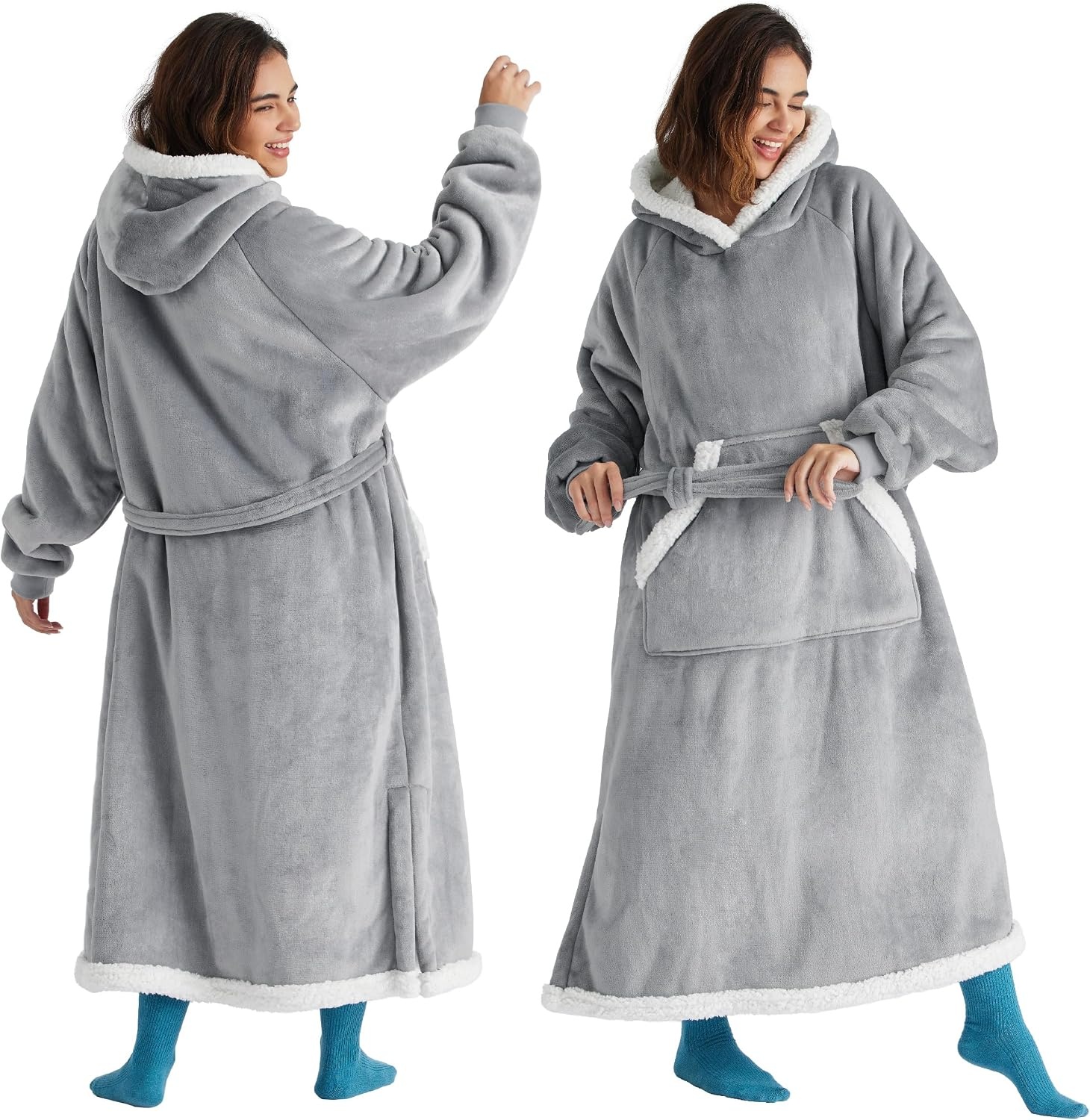 image:imageBedsure Wearable Blanket Hoodie Long Hooded Blanket Sweatshirt as Birthday Gifts for Women and Men Cozy Sherpa Hoodie for Adult Standard GreyGrey