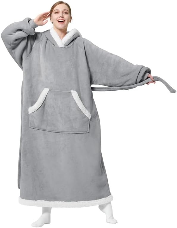 image:imageBedsure Wearable Blanket Hoodie Long Hooded Blanket Sweatshirt as Birthday Gifts for Women and Men Cozy Sherpa Hoodie for Adult Standard GreyGrey