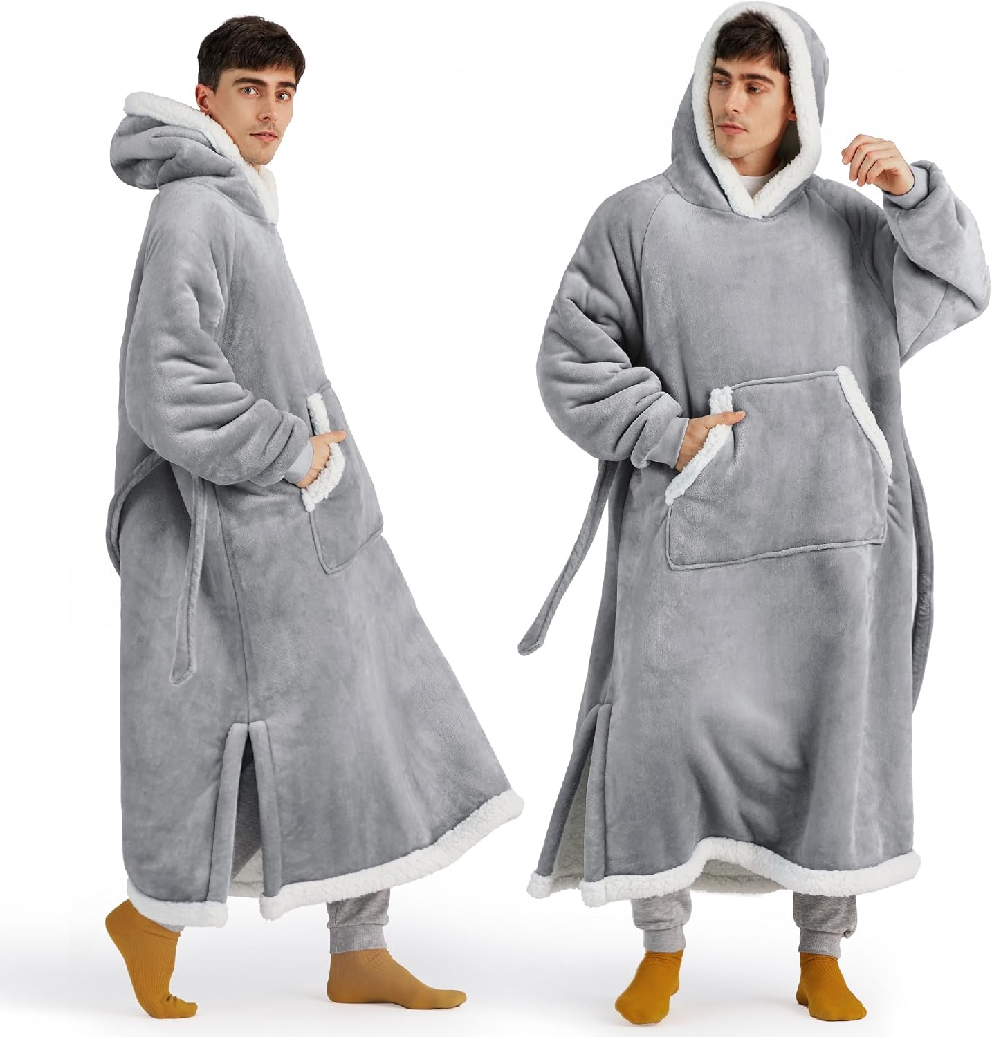 image:imageBedsure Wearable Blanket Hoodie Long Hooded Blanket Sweatshirt as Birthday Gifts for Women and Men Cozy Sherpa Hoodie for Adult Standard GreyGrey
