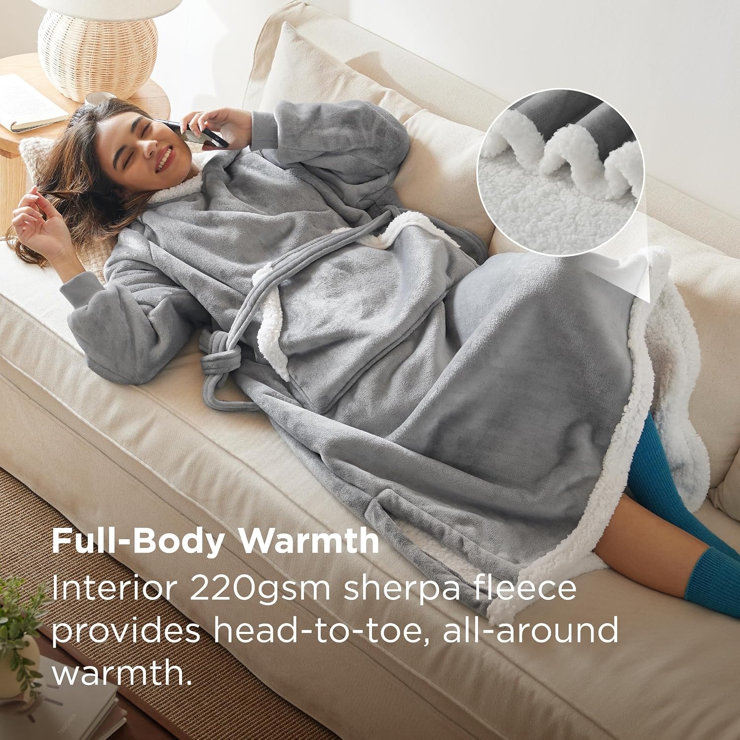 image:imageBedsure Wearable Blanket Hoodie Long Hooded Blanket Sweatshirt as Birthday Gifts for Women and Men Cozy Sherpa Hoodie for Adult Standard GreyGrey