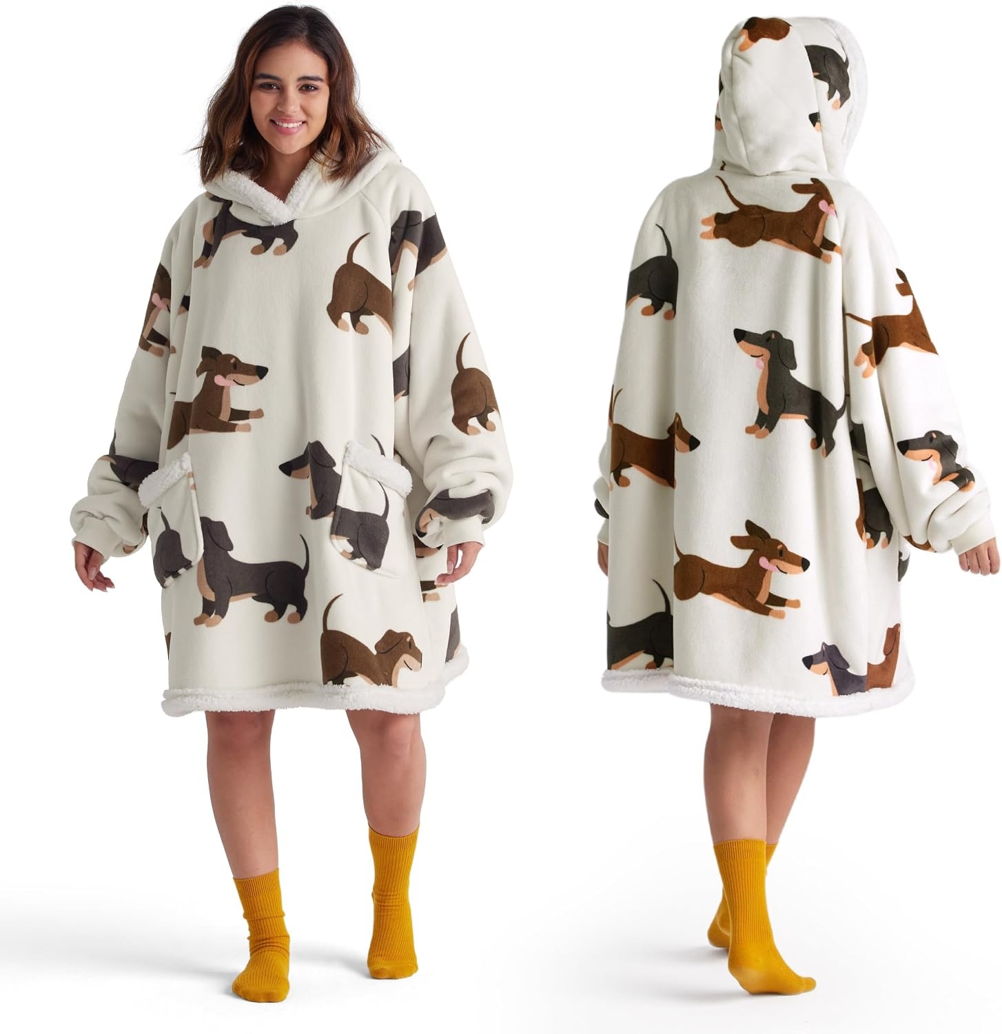 image:imageBedsure Wearable Blanket Sherpa Printed Hoodie Cat Gift for Women Light Beige Warm Soft Cozy Sherpa Fleece Gifts for Cat Lovers Cat Gifts for WomenGrey