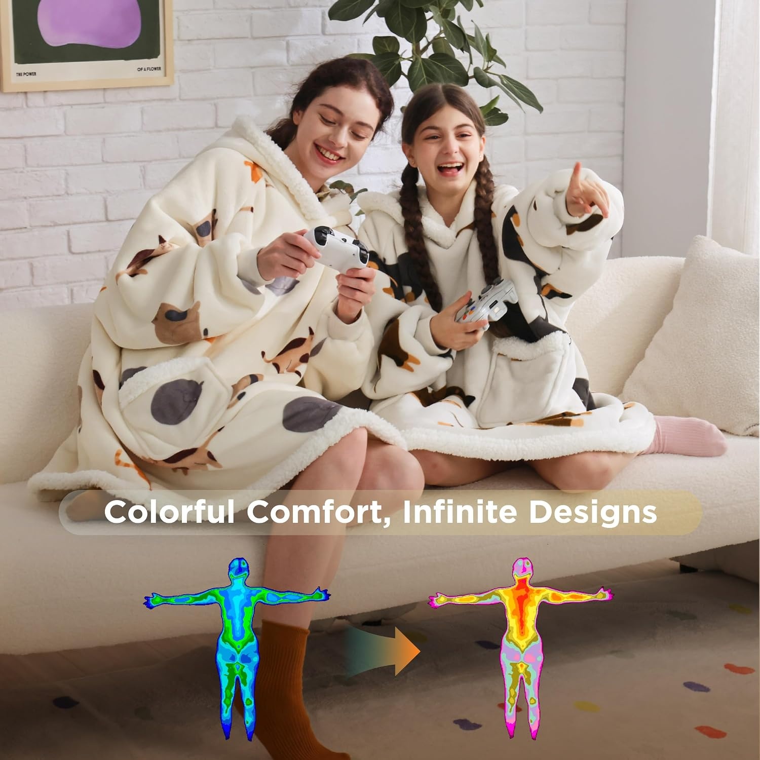 image:imageBedsure Wearable Blanket Sherpa Printed Hoodie Cat Gift for Women Light Beige Warm Soft Cozy Sherpa Fleece Gifts for Cat Lovers Cat Gifts for WomenGrey