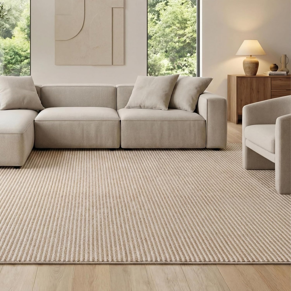 image:imageBedsure 8x10 Faux Wool Area Rug for Living Room Machine Washable Ivory  Natural WoolLike Texture NonSlip Backing 4 Grip Pads Included Vacuum Friendly Easy Care Carpet for Busy Living Spaces07  Beige