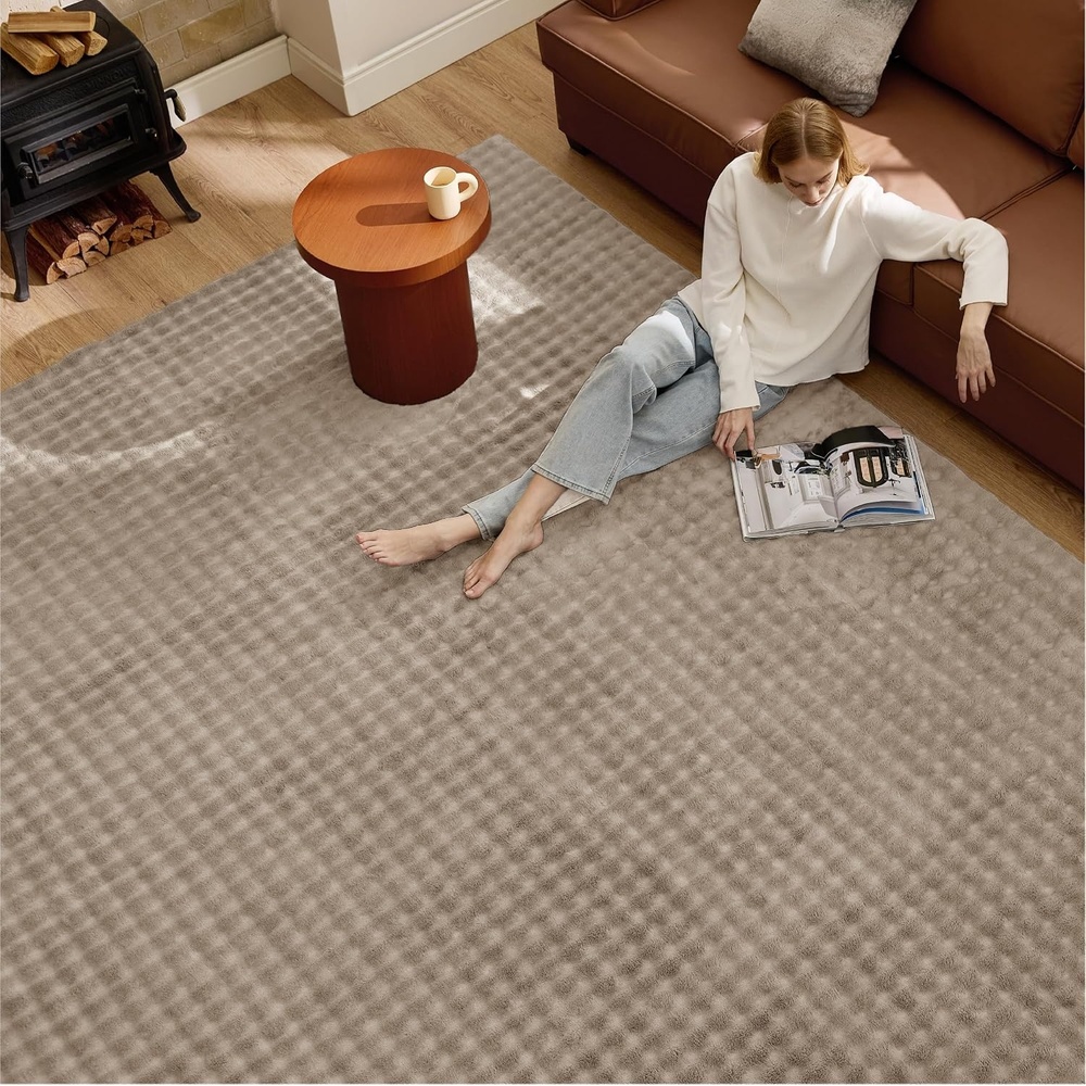 image:imageBedsure 8x10 Printed JuteLook Living Room Rug Machine Washable NonSlip  Soft Faux Cashmere Feel Realistic JuteLook Print NonShedding LowPile 4 Grip Pads Included Pet amp Kids Friendly02  Brown