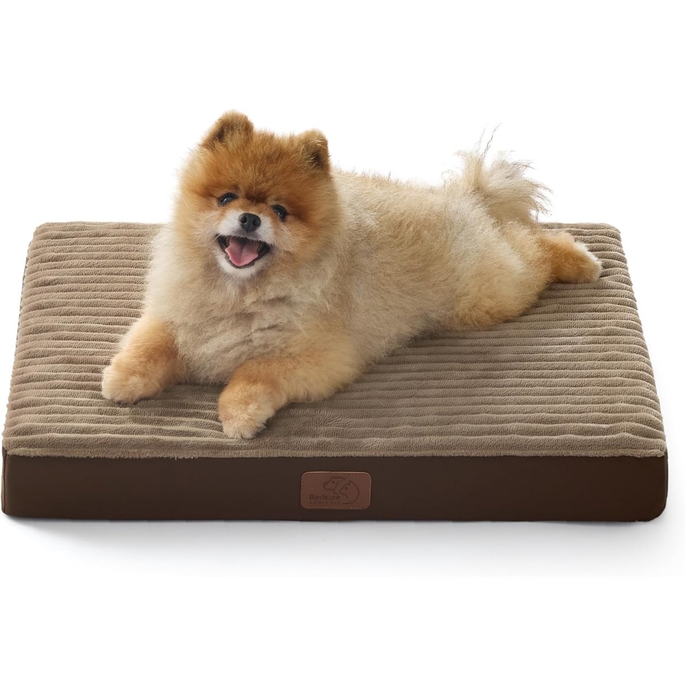 image:imageBedsure ComfyFleece XL Dog Bed for Crate with Washable Cover 41x27  Orthopedic Egg Crate Foam Pet MatRemovable Cover Nonslip BottomNot WaterproofNot ChewproofFor Extra Large Breeds 60lbsCoffee  Cream
