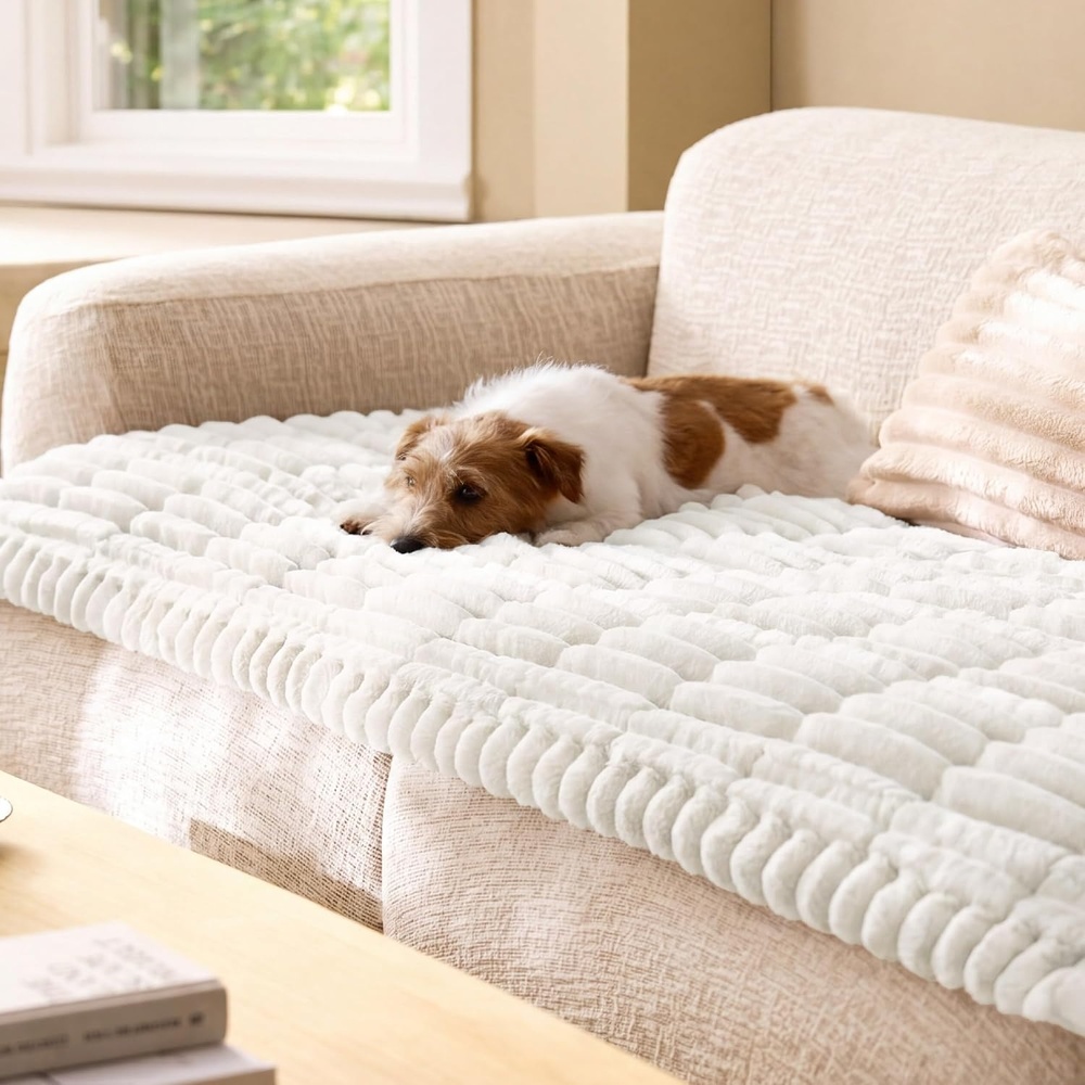 image:imageBedsure Comfyfleece Sofa Cover Couch Covers for Dogs 276 x 827 White  NonSlip 300gsm Thick Quilted Padding UltraSoft Corduroy Flannel Machine Washable for 3Cushion3SeaterLShaped CouchPowder White