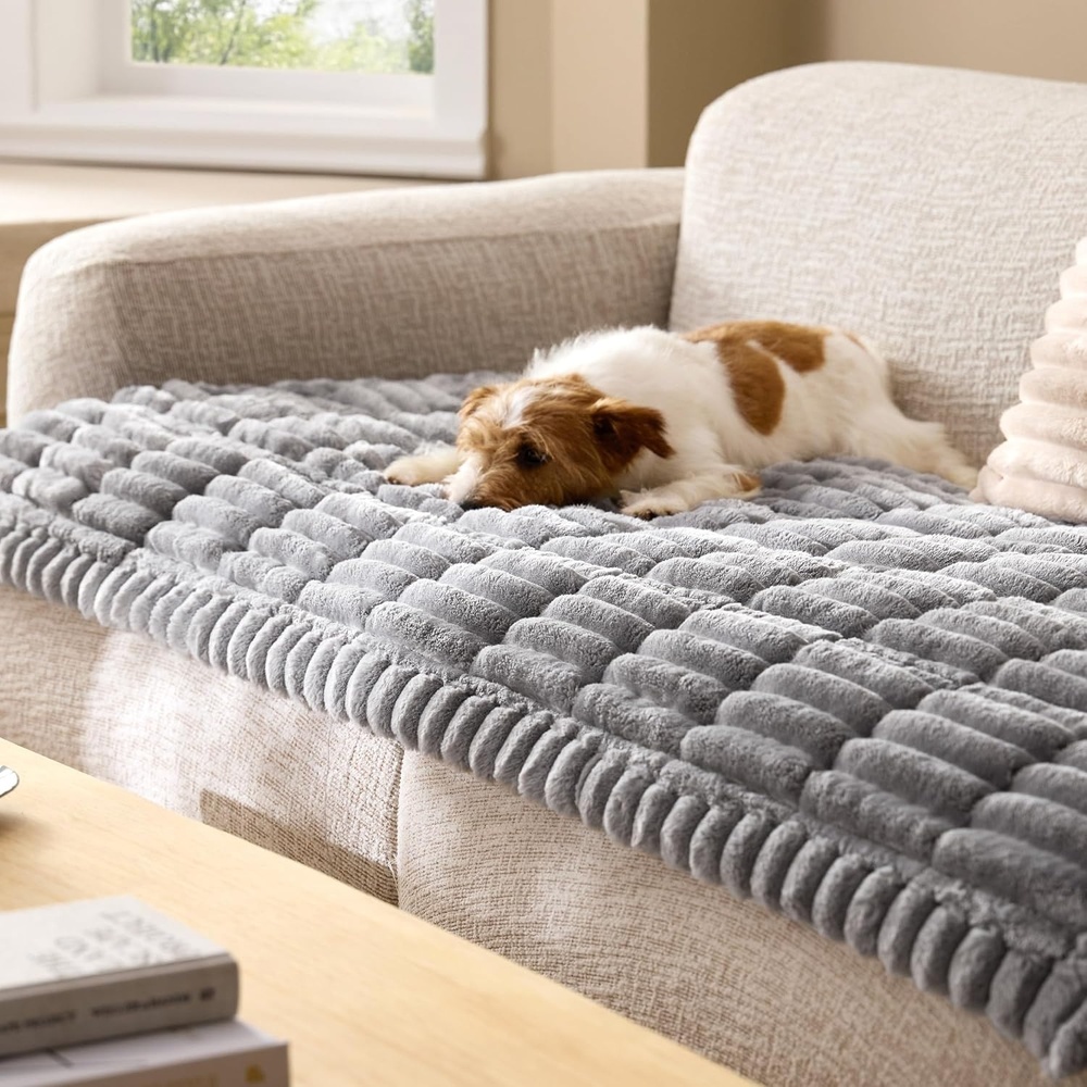 image:imageBedsure Comfyfleece Sofa Cover Couch Covers for Dogs 276 x 827 White  NonSlip 300gsm Thick Quilted Padding UltraSoft Corduroy Flannel Machine Washable for 3Cushion3SeaterLShaped CouchPastel Grey