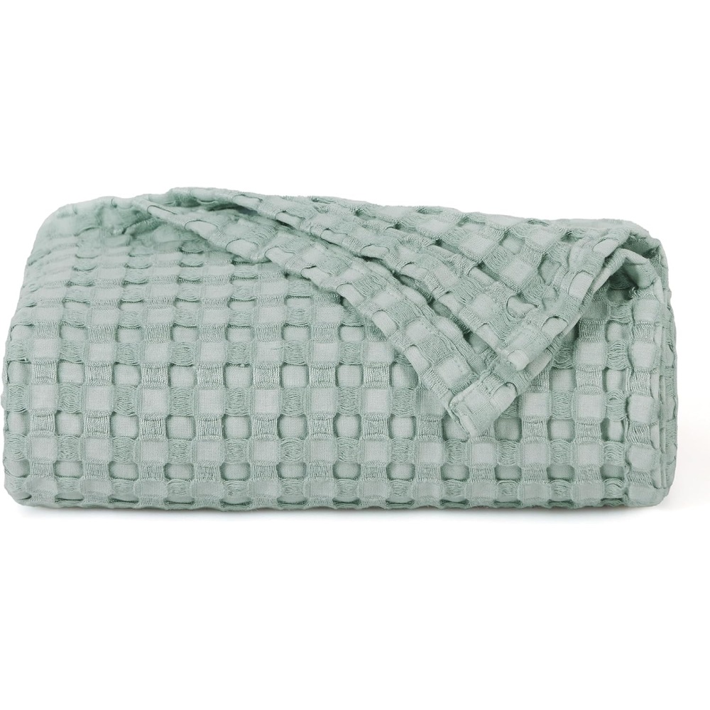 image:imageBedsure Cooling Cotton Waffle Full Size Blanket Lightweight Breathable Blanket of Rayon Derived from Bamboo for Hot Sleepers Luxury Throws for Bed Couch and Sofa Ivory 80x90 InchesMint Green