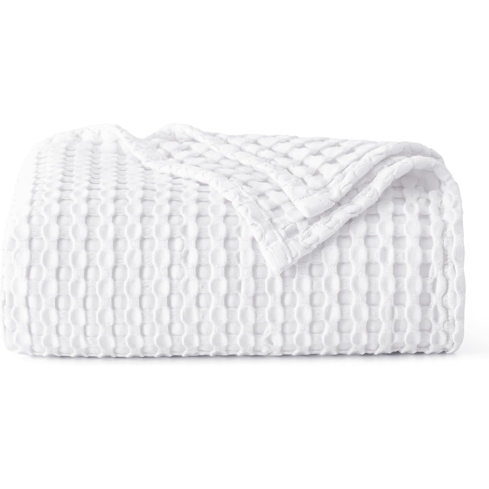 image:imageBedsure Cooling Cotton Waffle Full Size Blanket Lightweight Breathable Blanket of Rayon Derived from Bamboo for Hot Sleepers Luxury Throws for Bed Couch and Sofa Ivory 80x90 InchesWhite