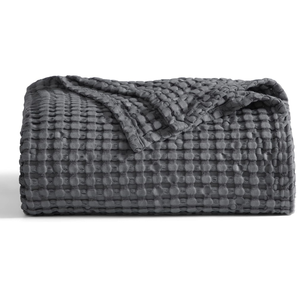 image:imageBedsure Cooling Cotton Waffle Full Size Blanket  Lightweight Breathable Blanket of Rayon Derived from Bamboo for Hot Sleepers Luxury Throws for Bed Couch and Sofa Ivory 80x90 Inches02  Dark Grey
