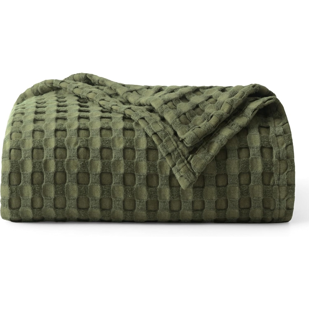 image:imageBedsure Cooling Cotton Waffle Full Size Blanket Lightweight Breathable Blanket of Rayon Derived from Bamboo for Hot Sleepers Luxury Throws for Bed Couch and Sofa Ivory 80x90 InchesOlive Green