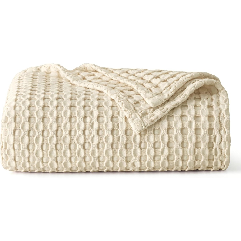 image:imageBedsure Cooling Cotton Waffle Full Size Blanket  Lightweight Breathable Blanket of Rayon Derived from Bamboo for Hot Sleepers Luxury Throws for Bed Couch and Sofa Ivory 80x90 Inches01  Natural