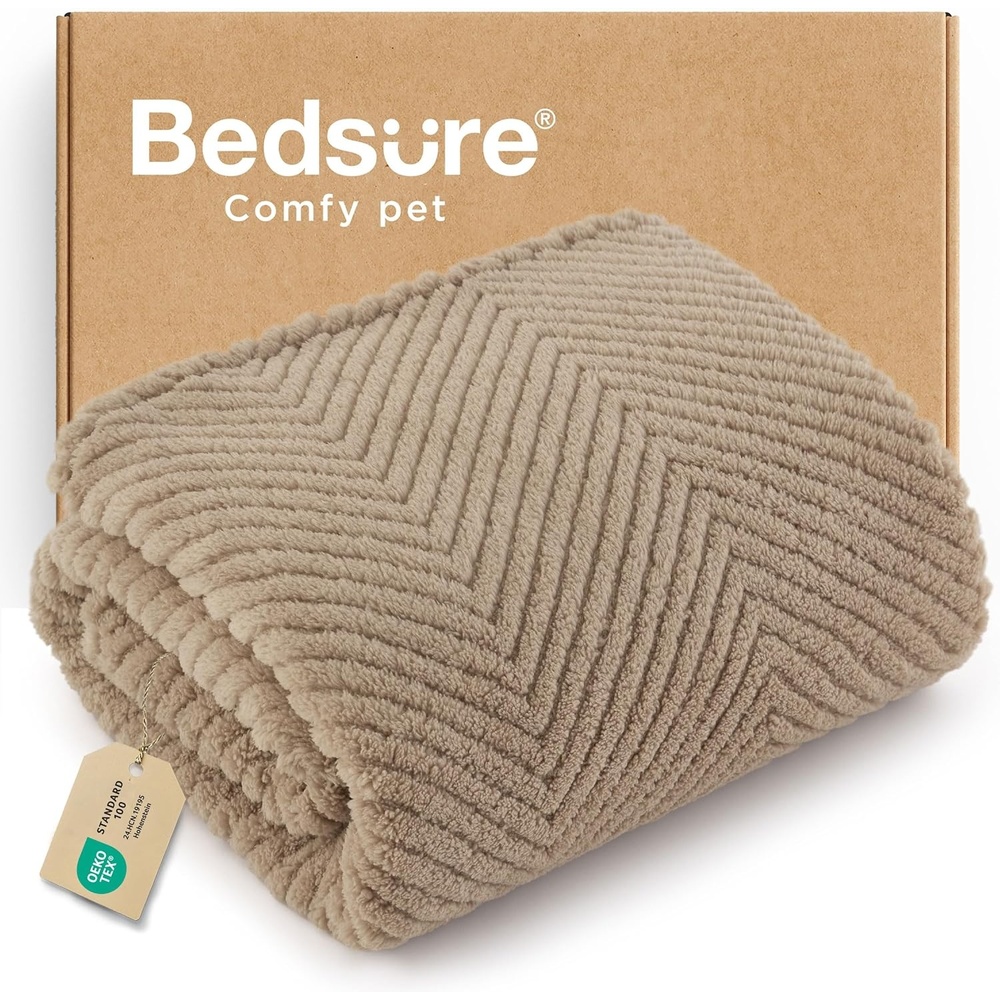 image:imageBedsure Dog Blanket for Small Dogs Puppy and Cats Soft Fleece 25x35 Blue 300GSM Fuzzy Jacquard Doggy Kitten Blanket Washable for Crate Cage Pet Bed Indoor Cats Puppy Essentials Cute Dog GiftBrown Wave