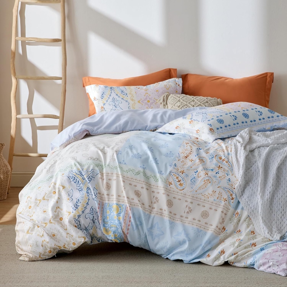 image:imageBedsure Duvet Cover King Size  Reversible Navy Blue King Duvet Cover Set with Zipper Closure 3 Pieces Floral Patterned Bedding Set with 8 Corner Ties and 2 Pillow Shams18  Winter Sky No Comforter